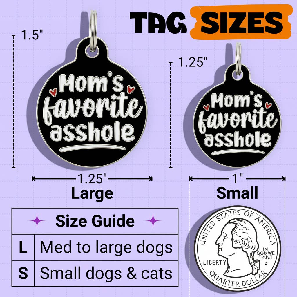 Funny Dog Charm & Pet ID Tag - Mom's Favorite Asshole: Collar Charm (blank backside) / Small 1"