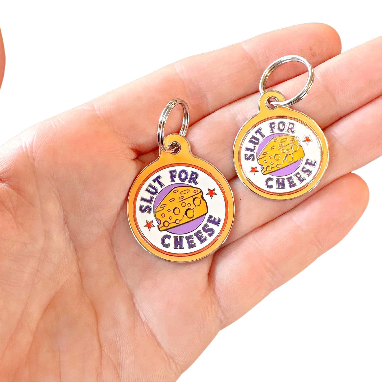 Funny Pet Accessory & Dog Tag Charm - Slut for Cheese: Collar Charm (blank backside) / Small 1"