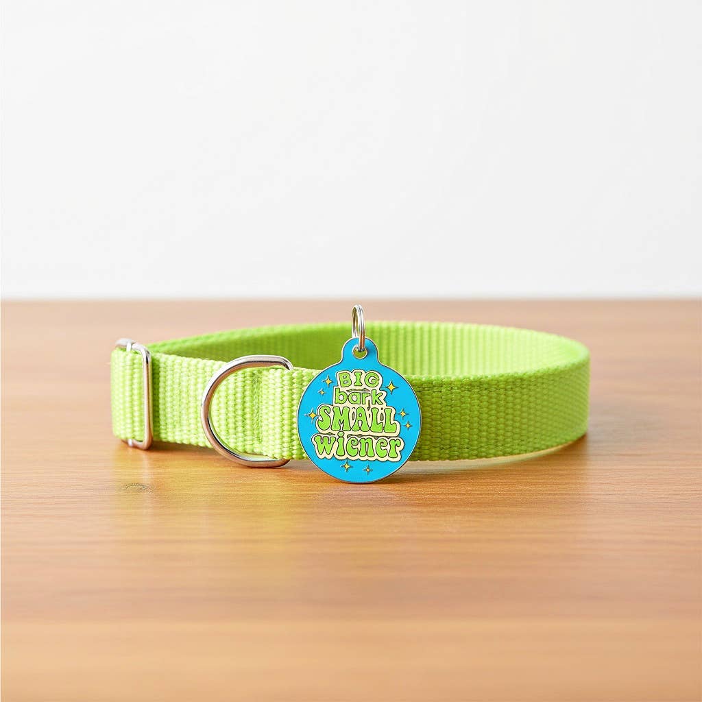Funny Dog Charm & Pet ID Tag - Big Bark Small Wiener: Collar Charm (blank backside) / Small 1"