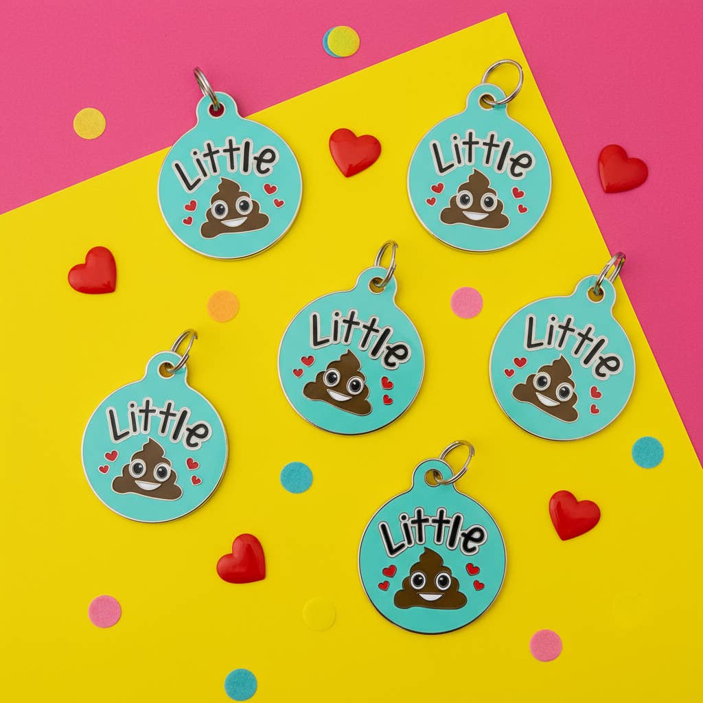 Funny Pet ID Tag & Dog Charm Accessory - Little Shit *Teal: Collar Charm (blank backside) / Small 1"