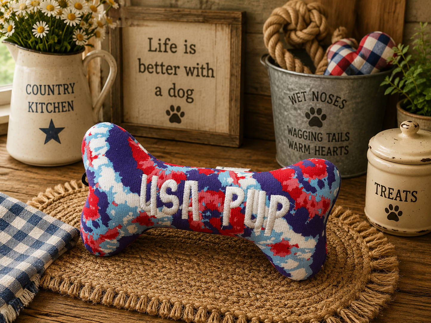 Small USA Pup Bone Plush Dog Toy