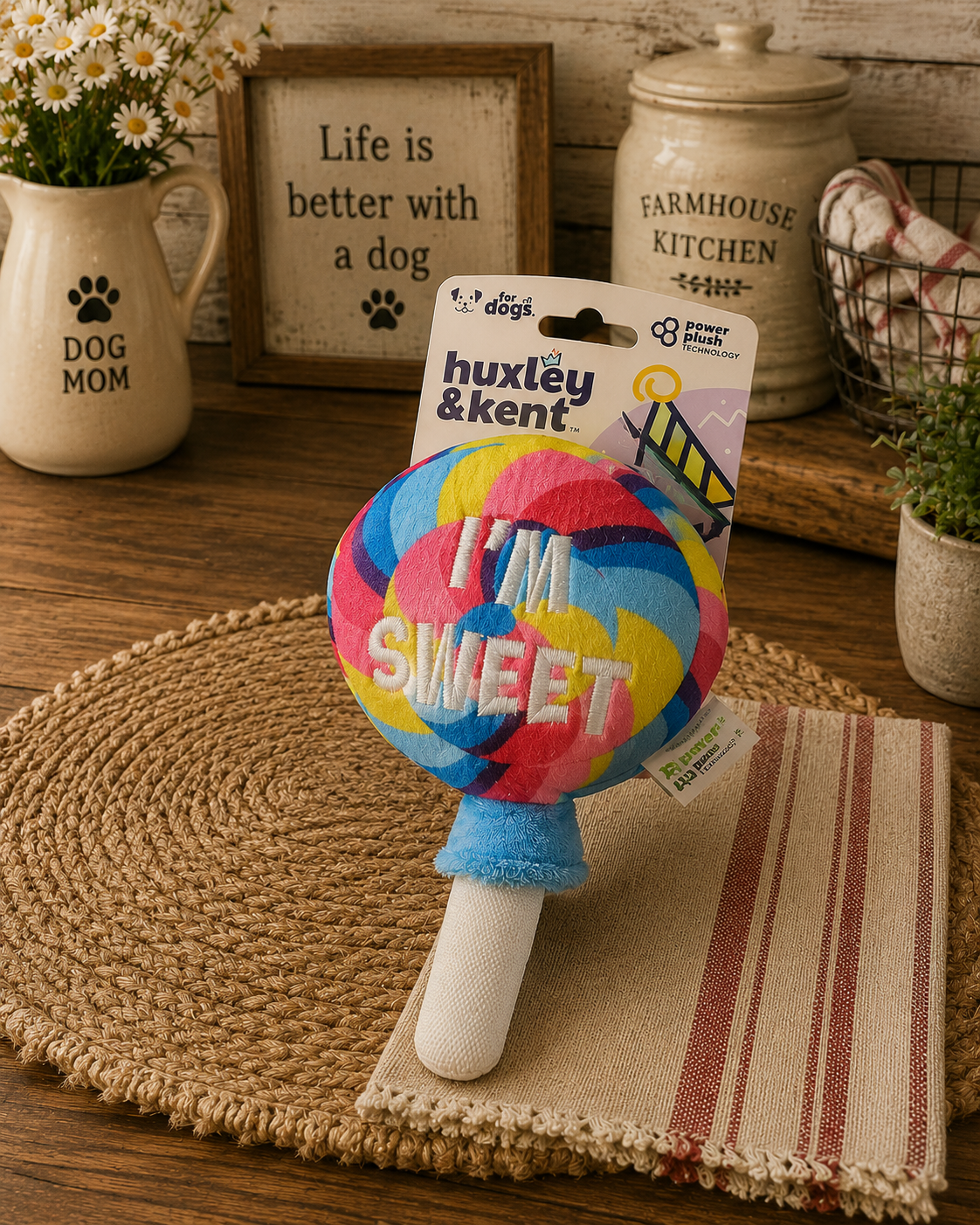 Small “I’m Sweet” Lollipop Plush Dog Toy