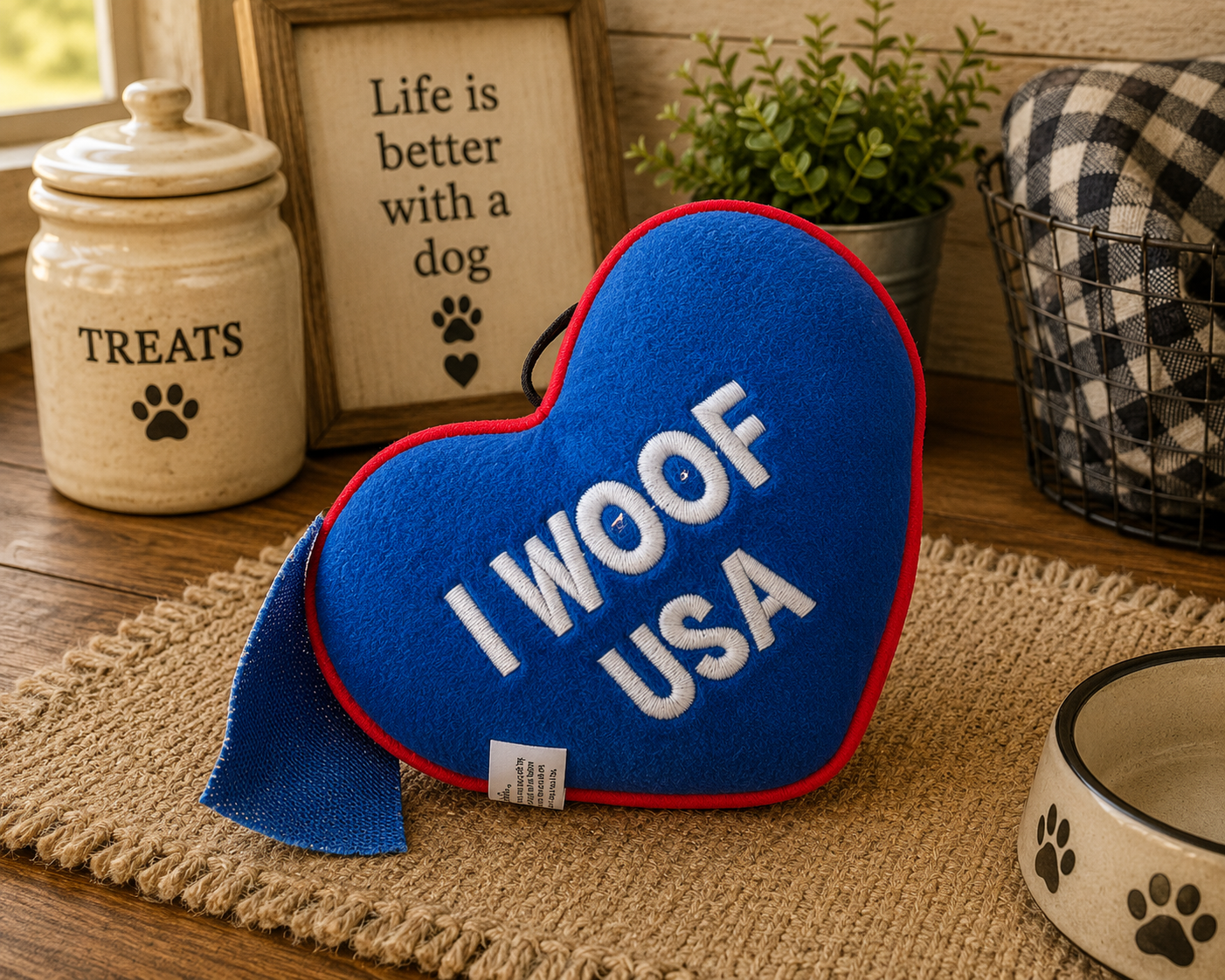 Small “I Woof USA” Heart Plush Dog Toy