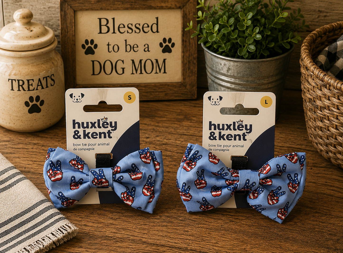 Patriotic Peace Sign Dog Bow Tie