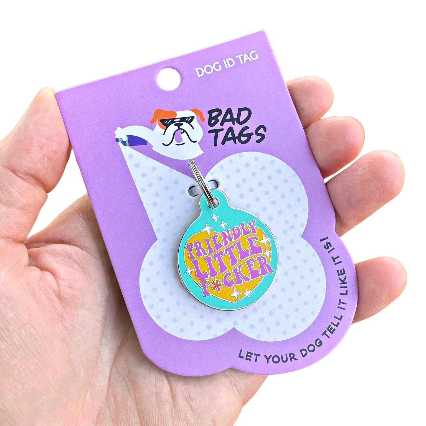 Funny Dog Charm & Pet ID Tag - Friendly Little F*cker: Collar Charm (blank backside) / Small 1"