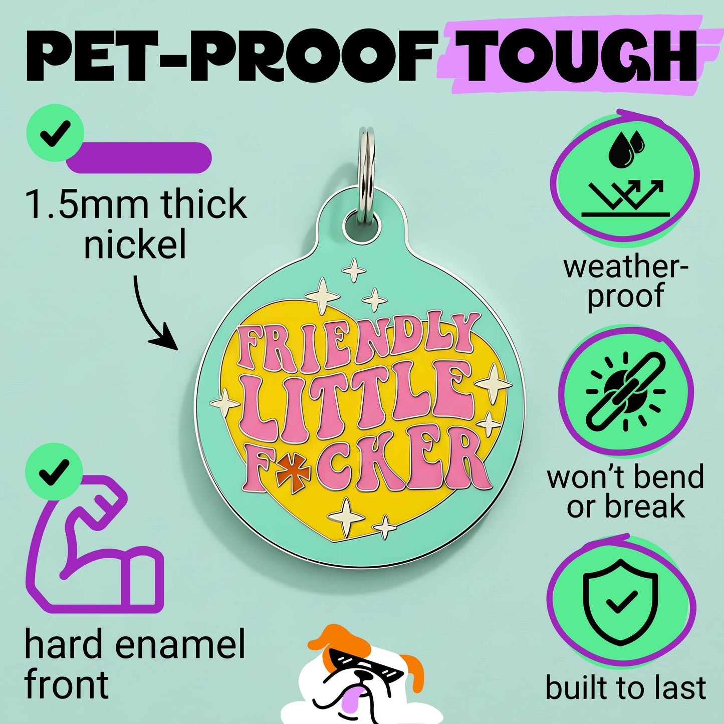 Funny Dog Charm & Pet ID Tag - Friendly Little F*cker: Collar Charm (blank backside) / Small 1"