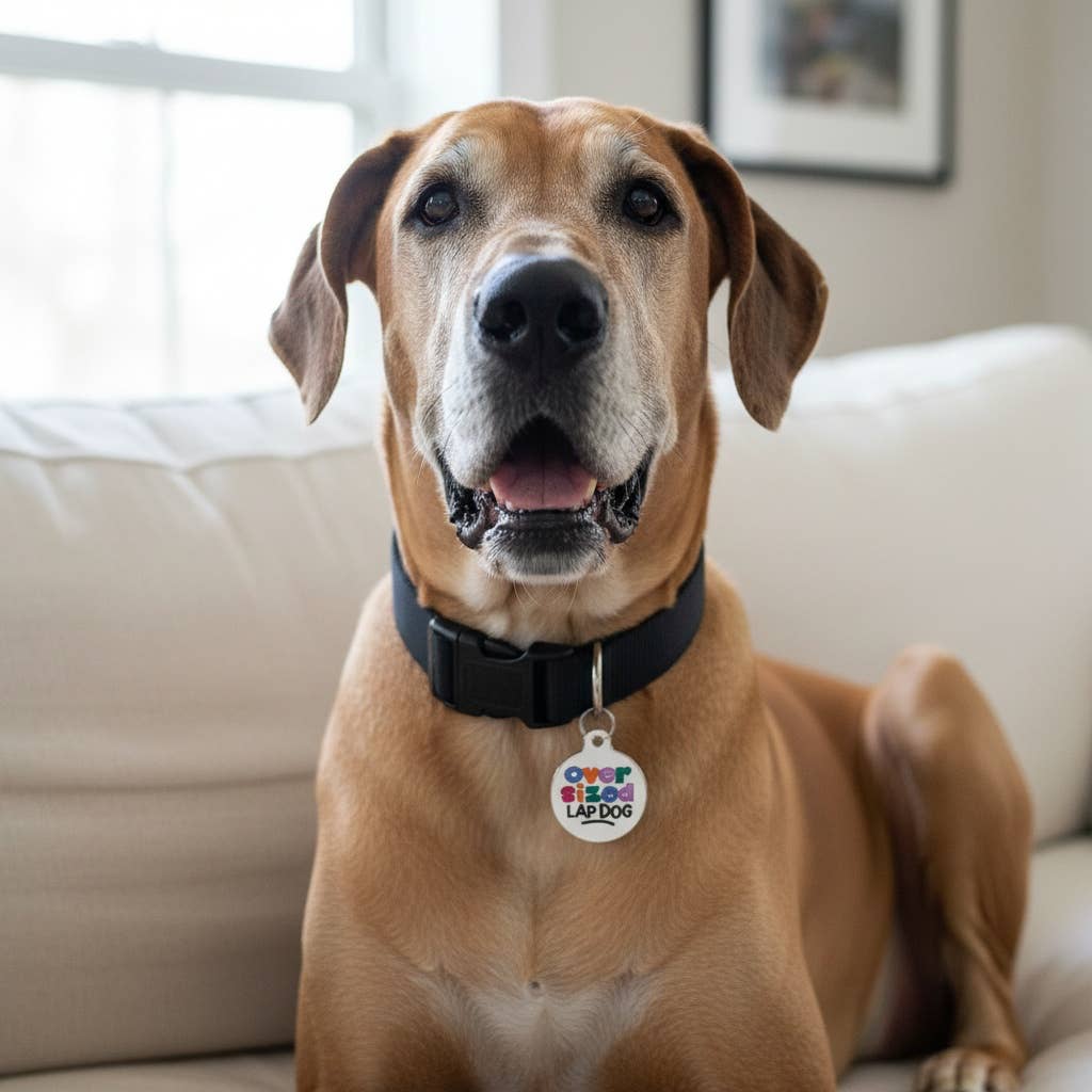 Enamel Pet Tag with Scannable ID - Oversized Lap Dog: Collar Charm (blank backside) / Small 1"