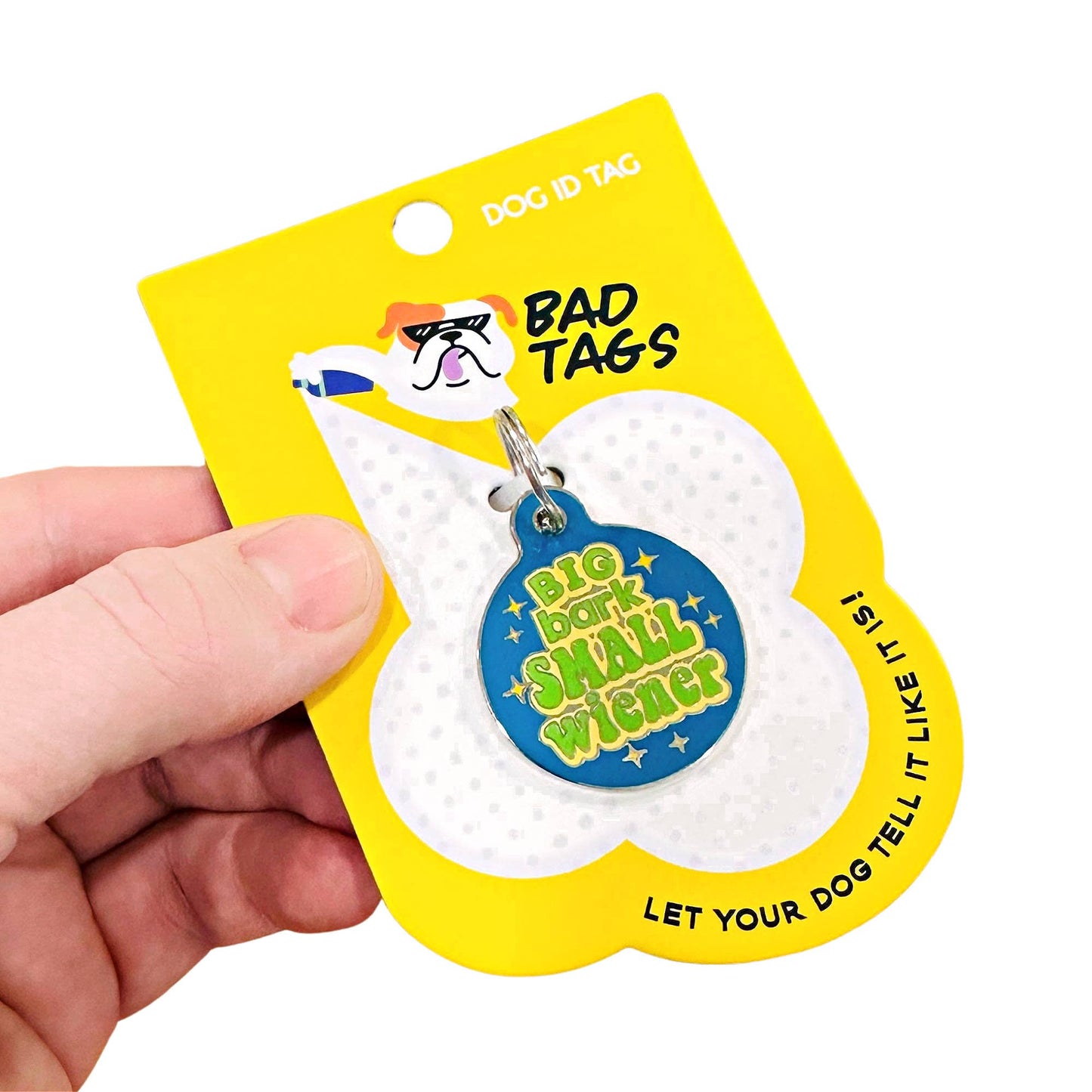 Funny Dog Charm & Pet ID Tag - Big Bark Small Wiener: Collar Charm (blank backside) / Small 1"