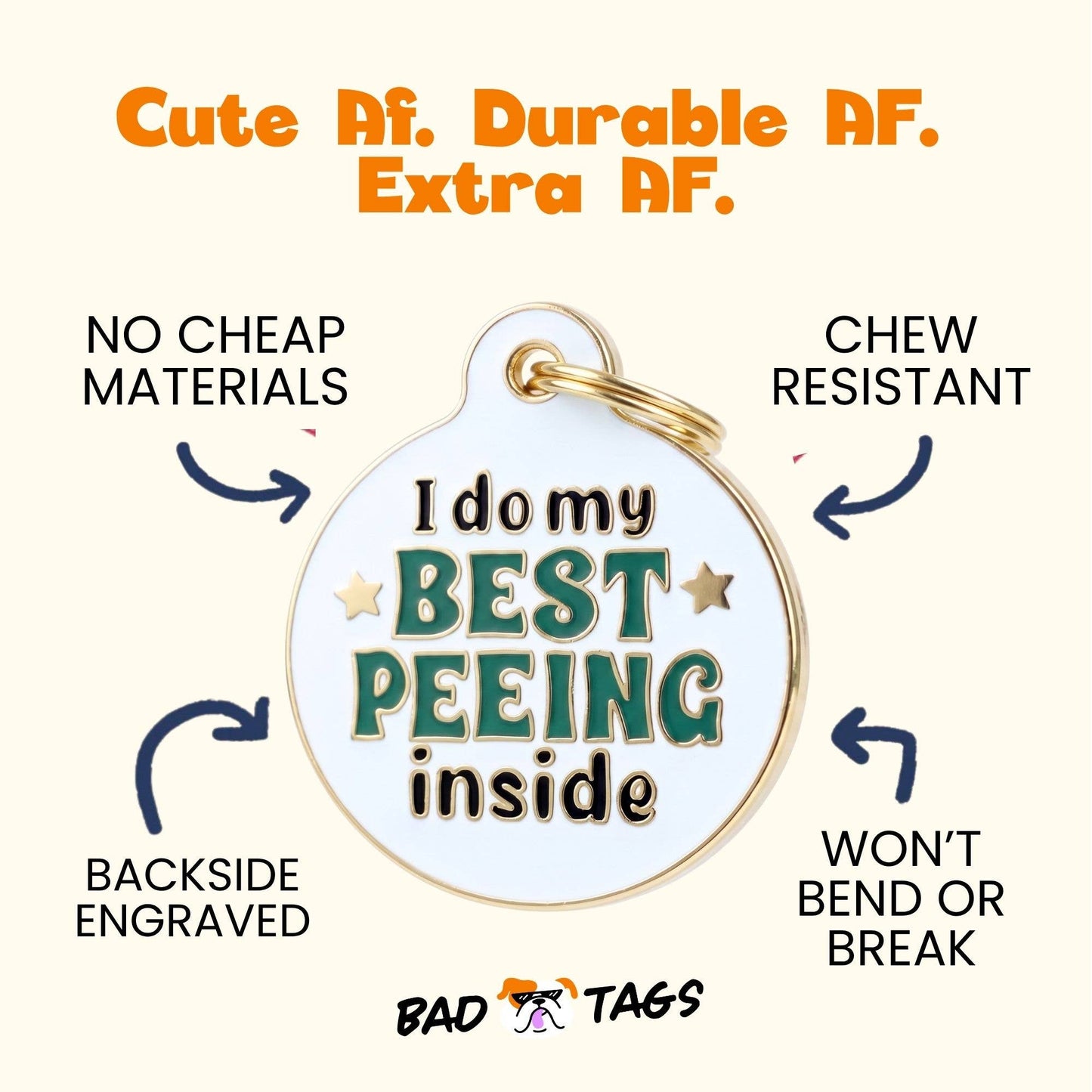 Funny Dog Tag Charm & Pet ID - I Do my Best Peeing Inside: Small / Charm