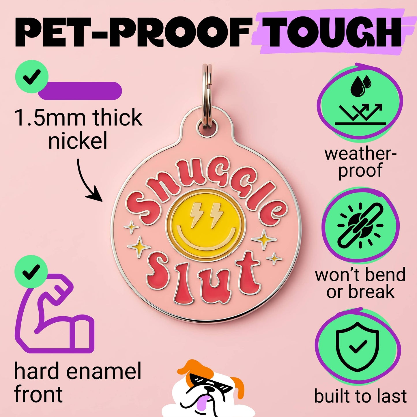 Funny Dog Tag & Pet ID Collar Charm - Snuggle Slut *Pink: Collar Charm (blank backside) / Small 1"