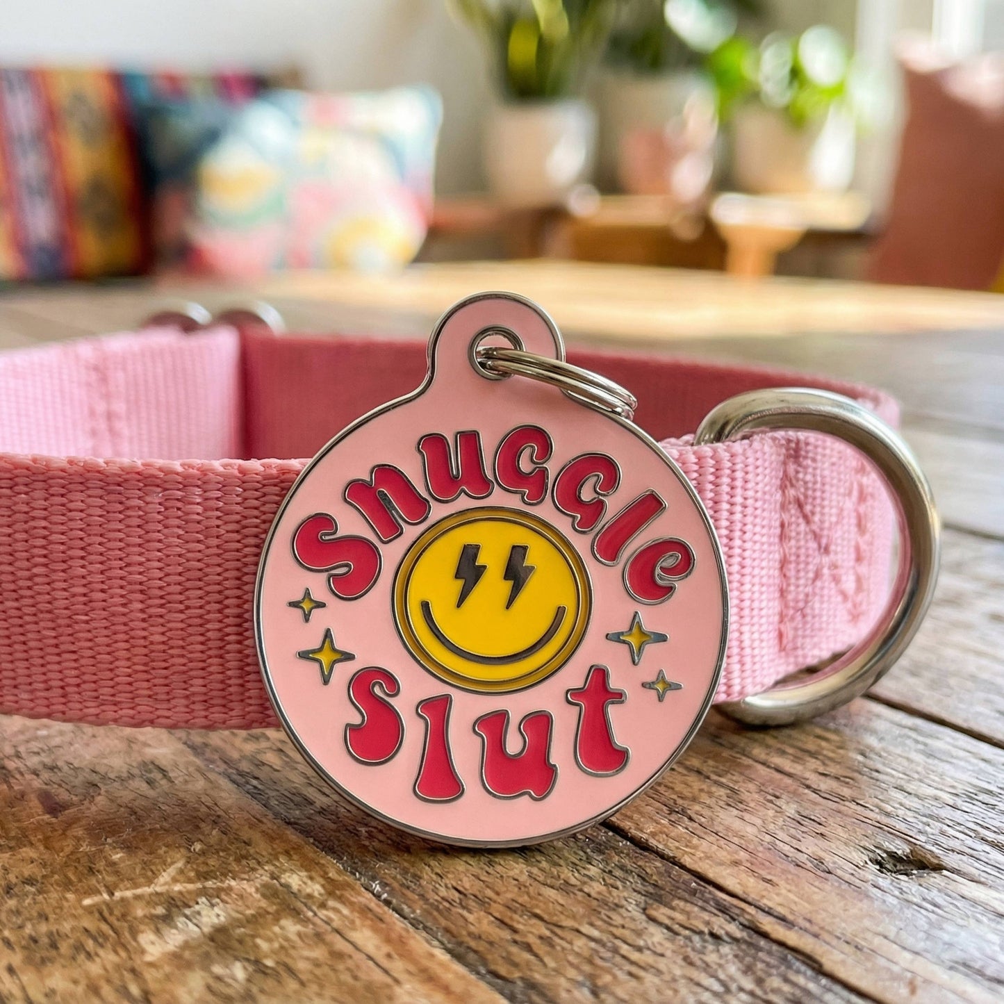 Funny Dog Tag & Pet ID Collar Charm - Snuggle Slut *Pink: Collar Charm (blank backside) / Small 1"