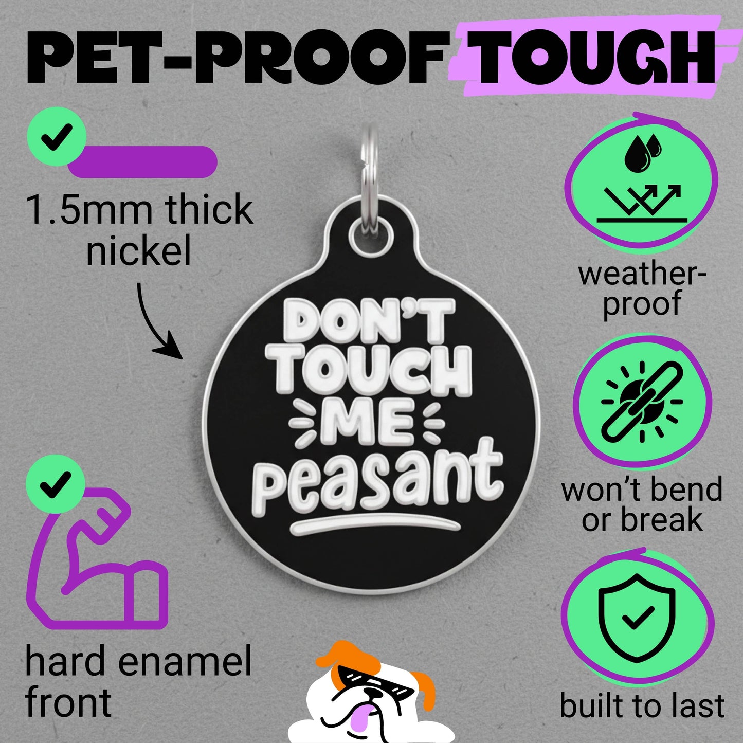 Funny Dog Tag Collar Charm & Pet ID - Don't Touch Me Peasant: Collar Charm (Blank Backside) / Small 1"