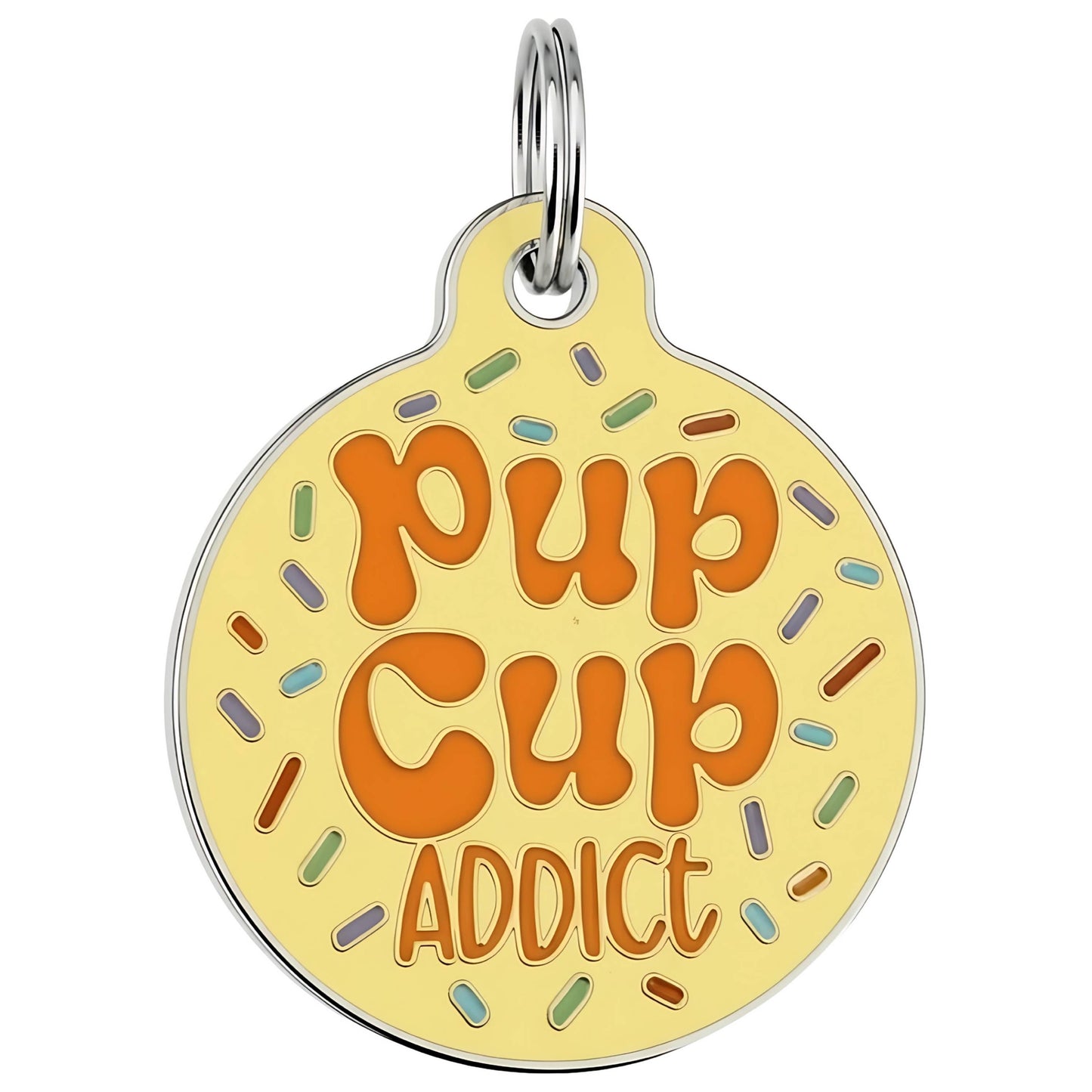 Cute Dog Charm & Pet ID Tag - Pup Cup Addict: Collar Charm (blank backside) / Large 1.25"