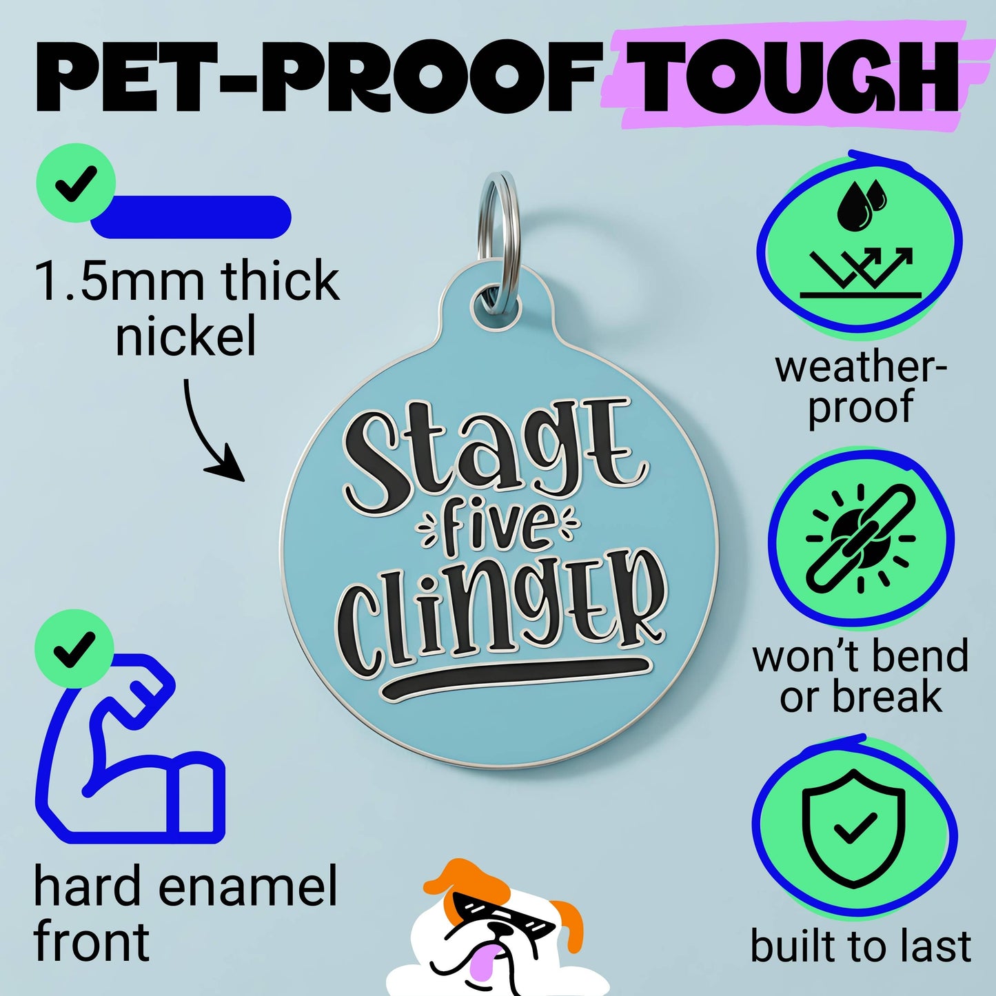 Funny Dog Charm & Pet ID Tag - Stage 5 Clinger *Blue: Small / Collar Charm (Blank Backside)
