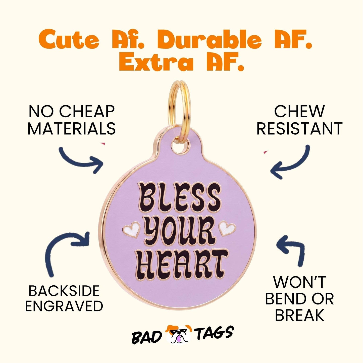 Sassy Dog Tag Charm & Pet ID Tag - Bless Your Heart: Small / Charm