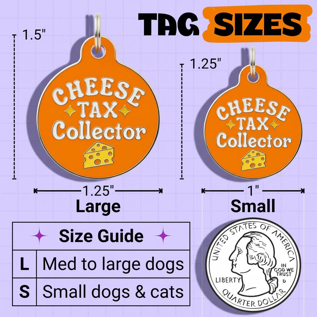 Cute Dog Charm & Pet ID Tag - Cheese Tax Collector: Collar Charm (blank backside) / Small 1"