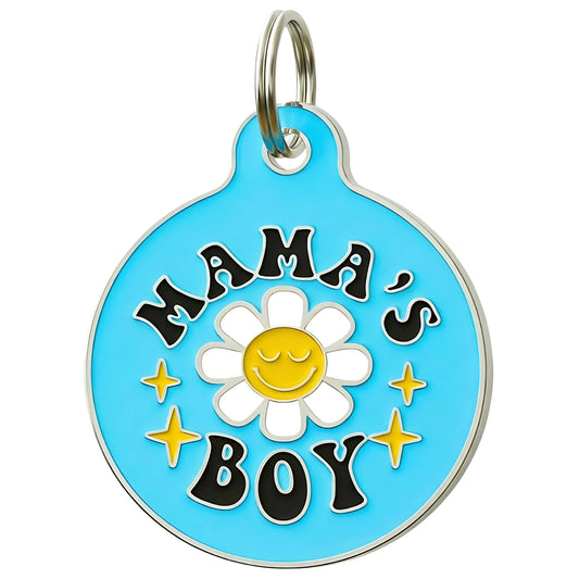 Cute Pet Tag & Dog Collar Charm - Mama's Boy *Blue: Collar Charm (blank backside) / Small 1"