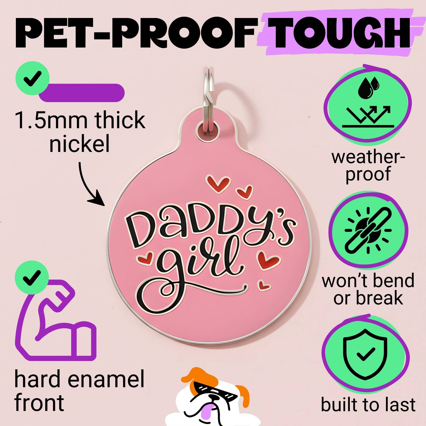 Cute Dog Collar Charm & Pet ID Accessory - Daddy's Girl: Collar Charm (blank backside) / Small 1"