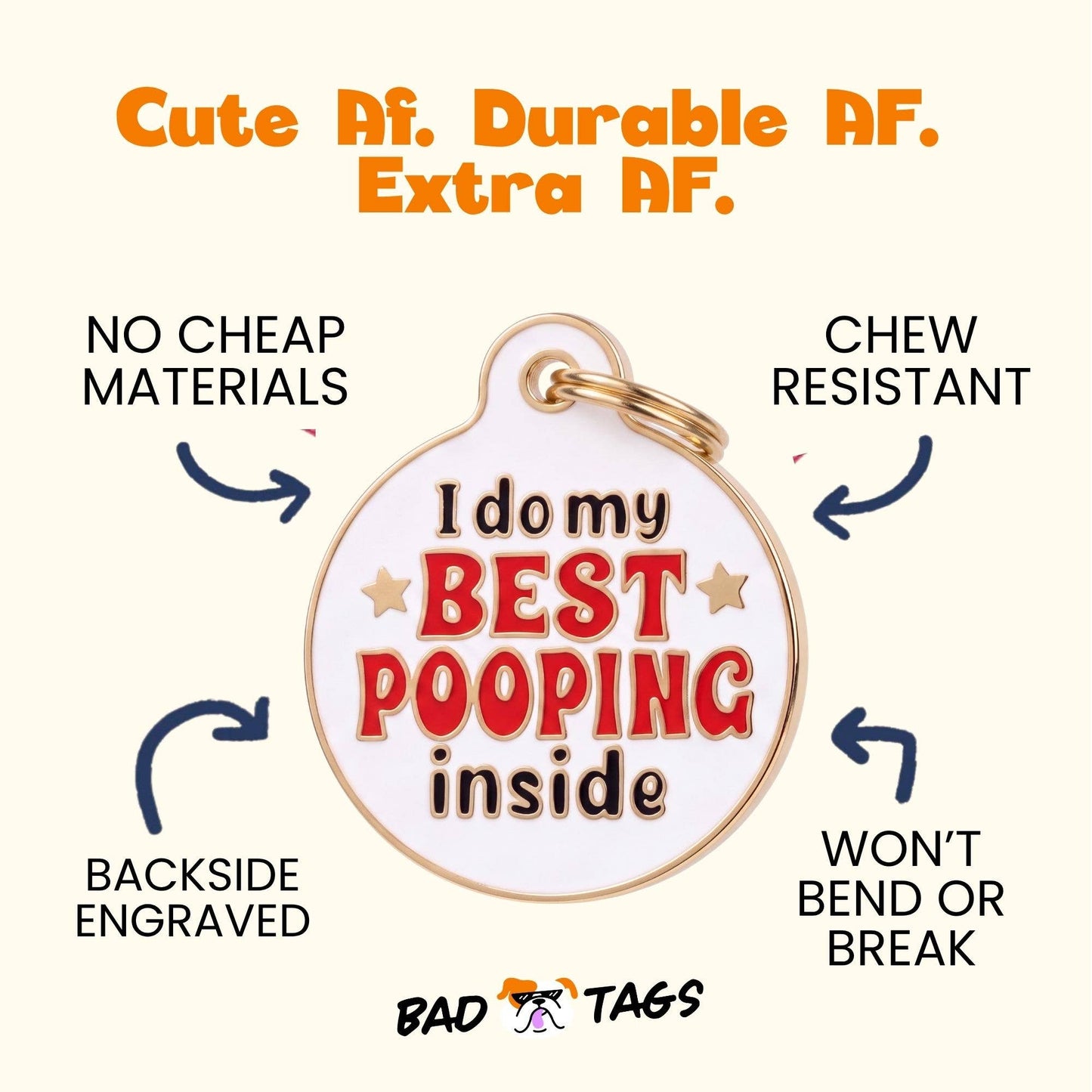Funny Dog Tag Charm & Pet ID Tag - Best Pooping Inside: Small / Charm