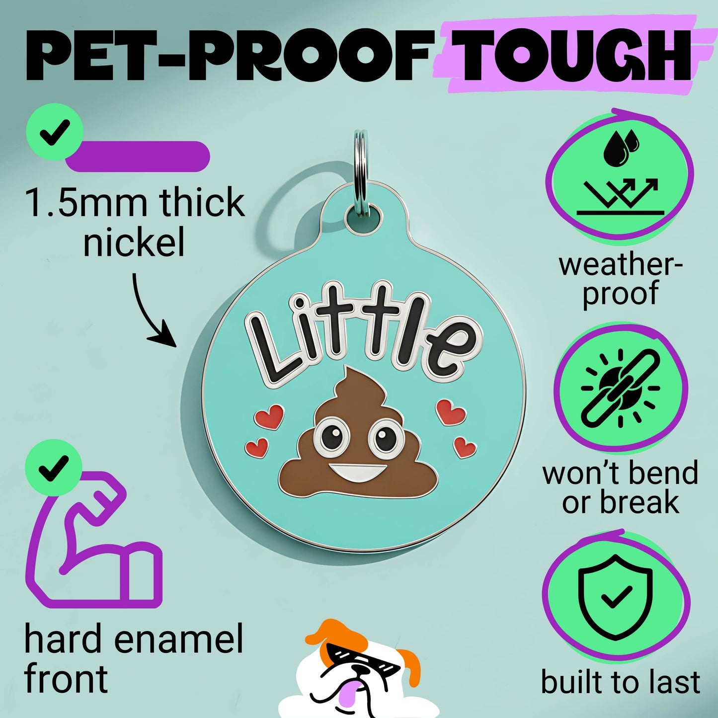 Funny Pet ID Tag & Dog Charm Accessory - Little Shit *Teal: Collar Charm (blank backside) / Small 1"