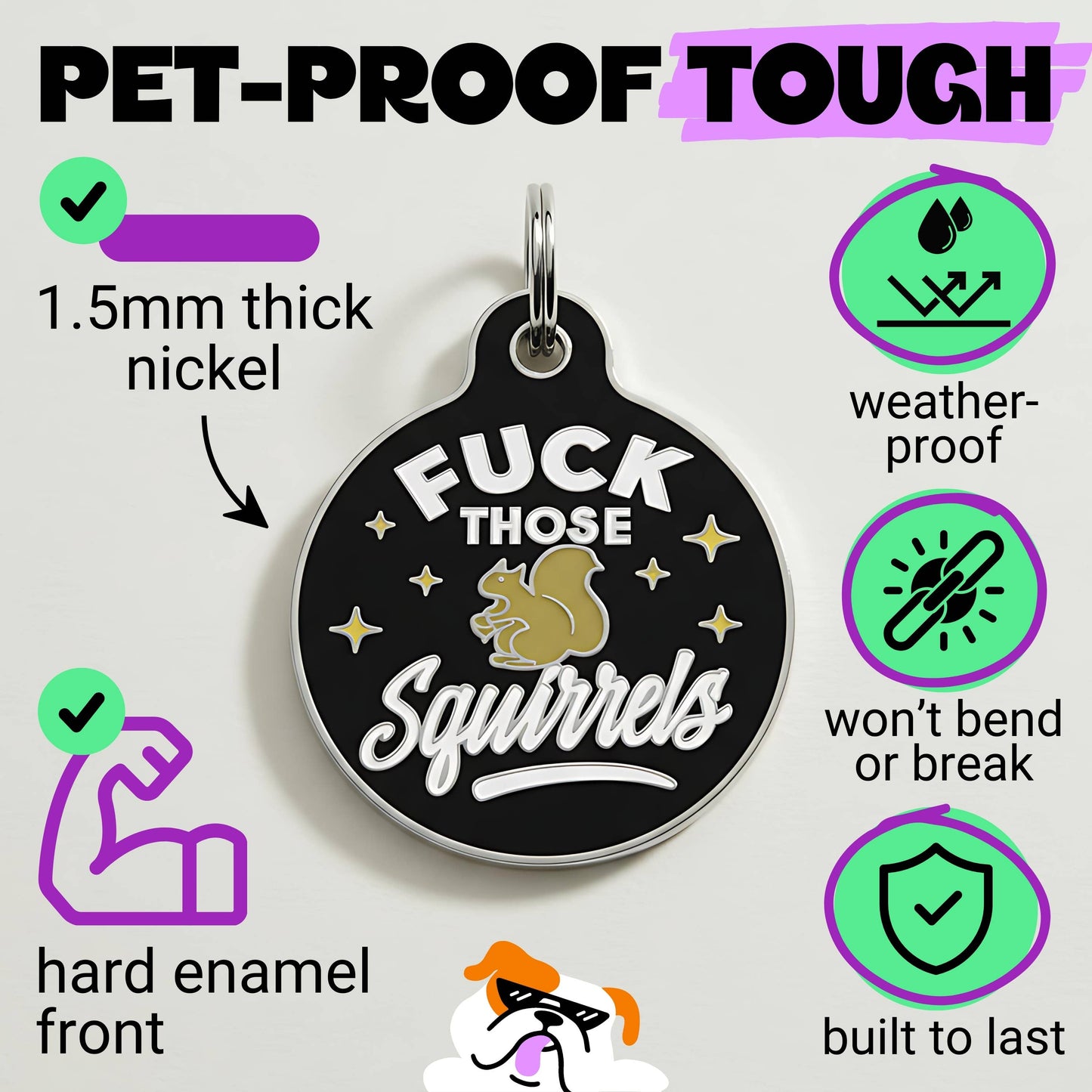Funny Dog Charm & Pet ID Tag - Fuck Those Squirrels: Large / Collar Charm (backside blank)