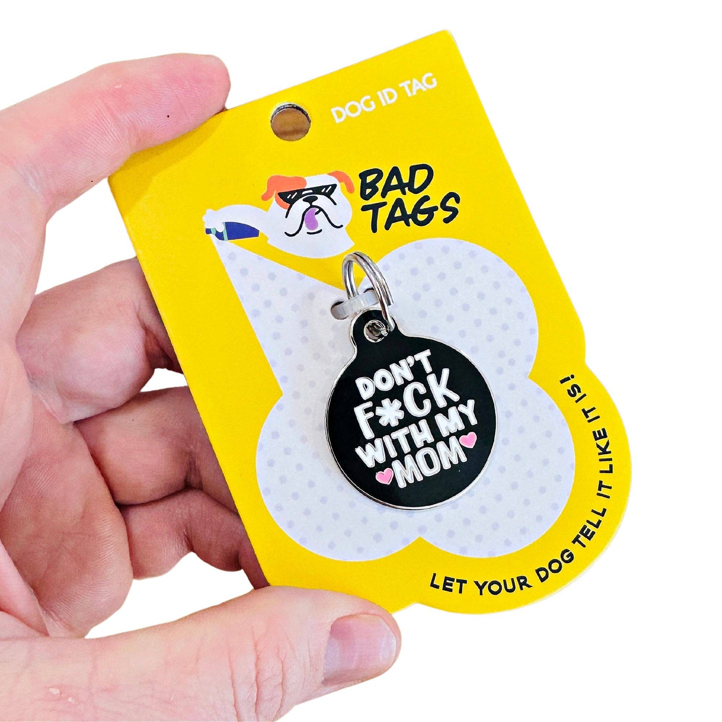 Funny Dog Charm & Pet ID Tag - Don't Fck with my Mom: Collar Charm (blank backside) / Small 1"