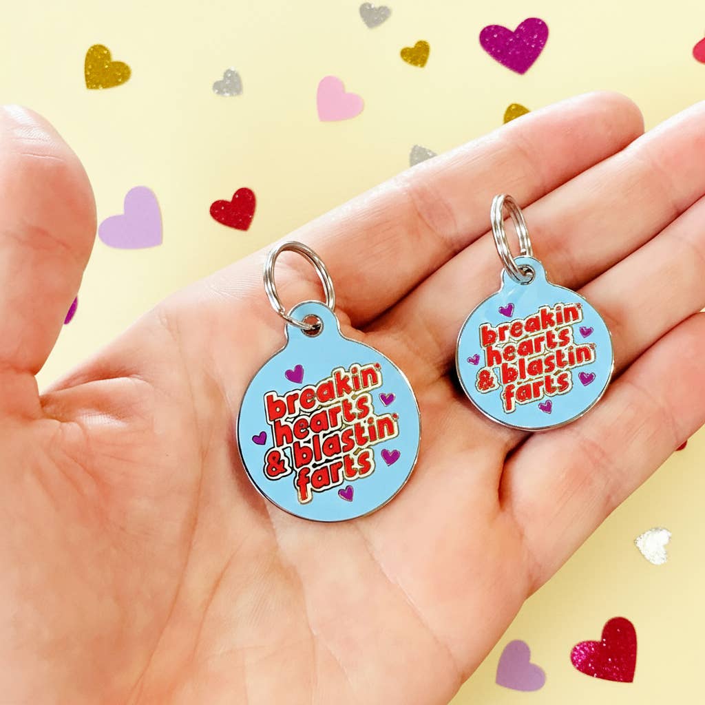 Funny Dog Charm & Pet ID Tag - Breakin Hearts, Blastin Farts: Collar Charm (blank backside) / Small 1"