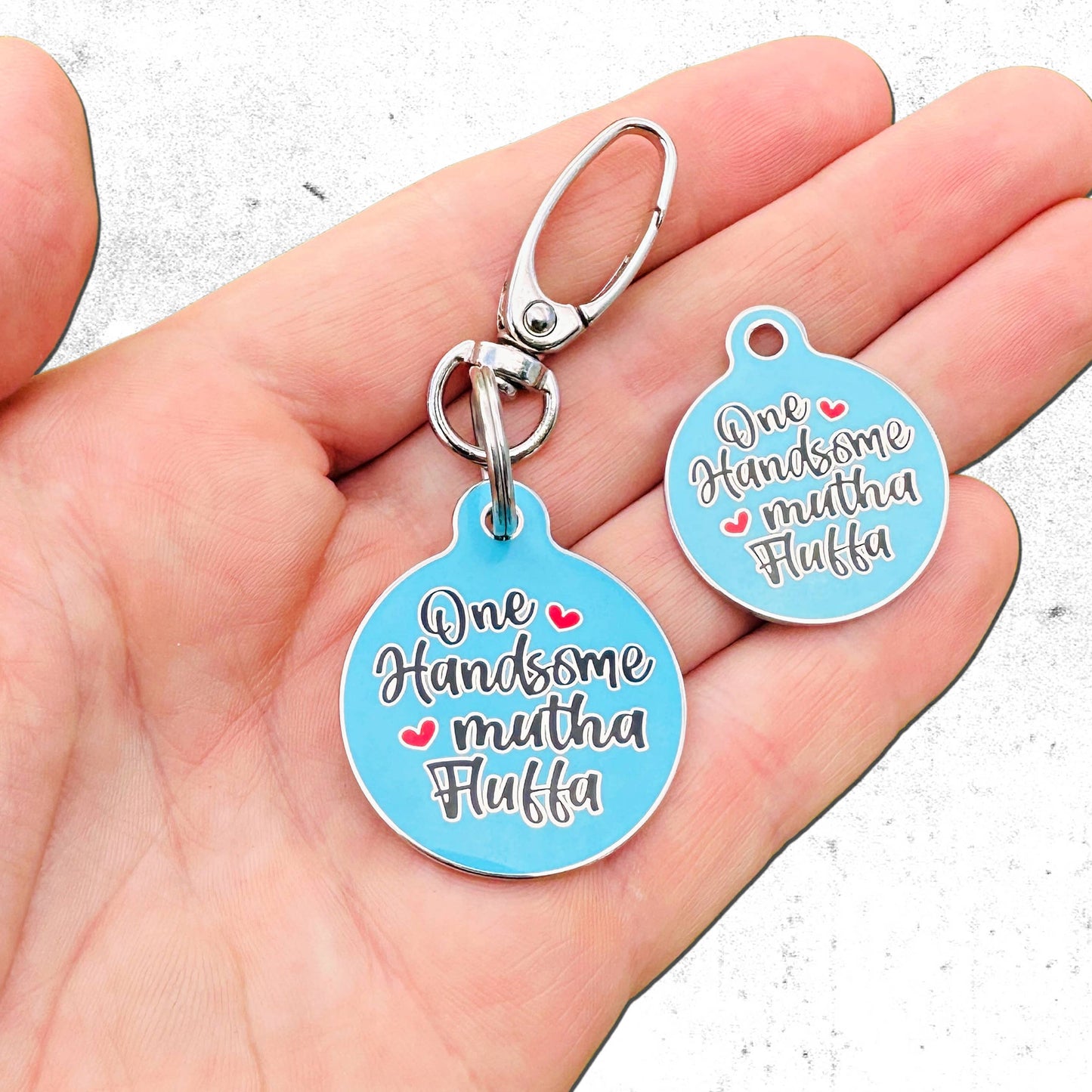 Cute Dog Charm & Pet ID Tag - One Handsome Mutha Fluffa: Collar Charm (blank backside) / Small 1"