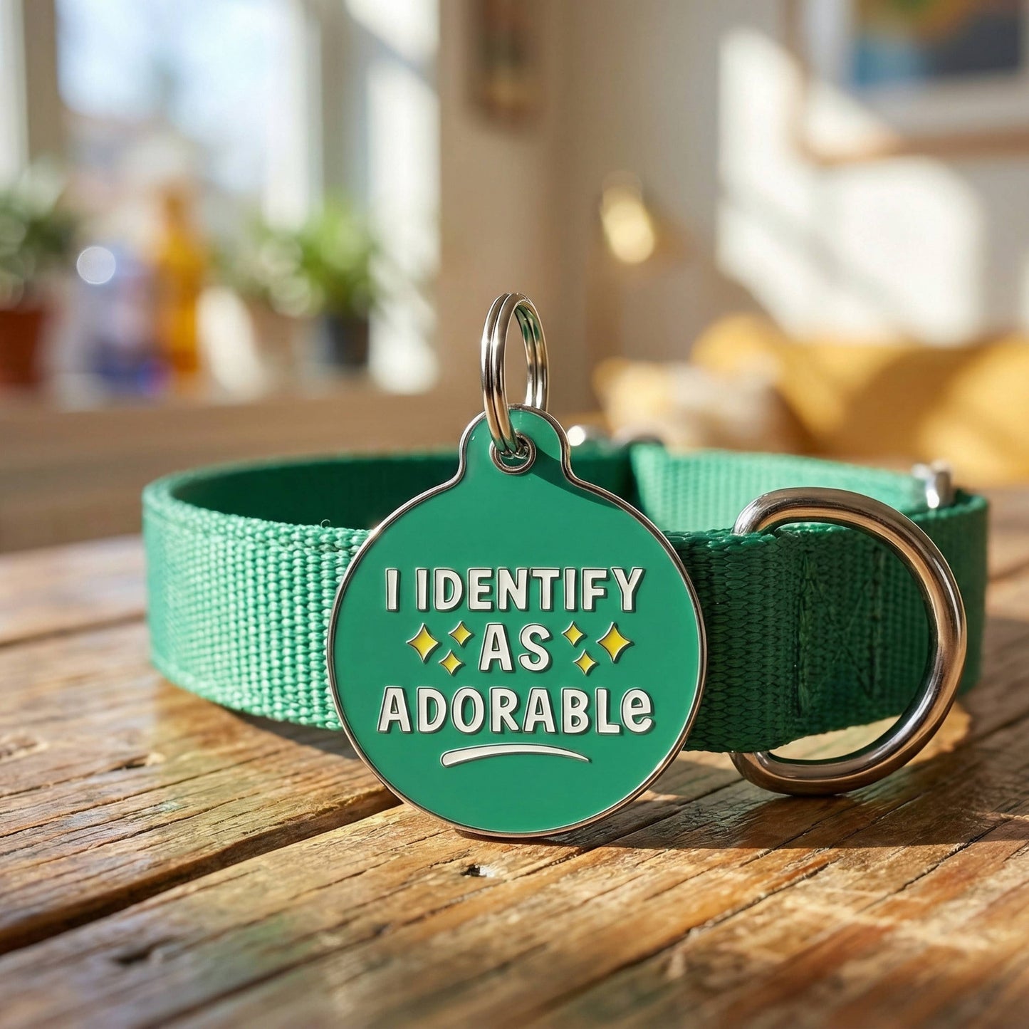 Funny Dog Charm & Pet ID Tag - I Identify as Adorable: Collar Charm (blank backside) / Large 1.25"