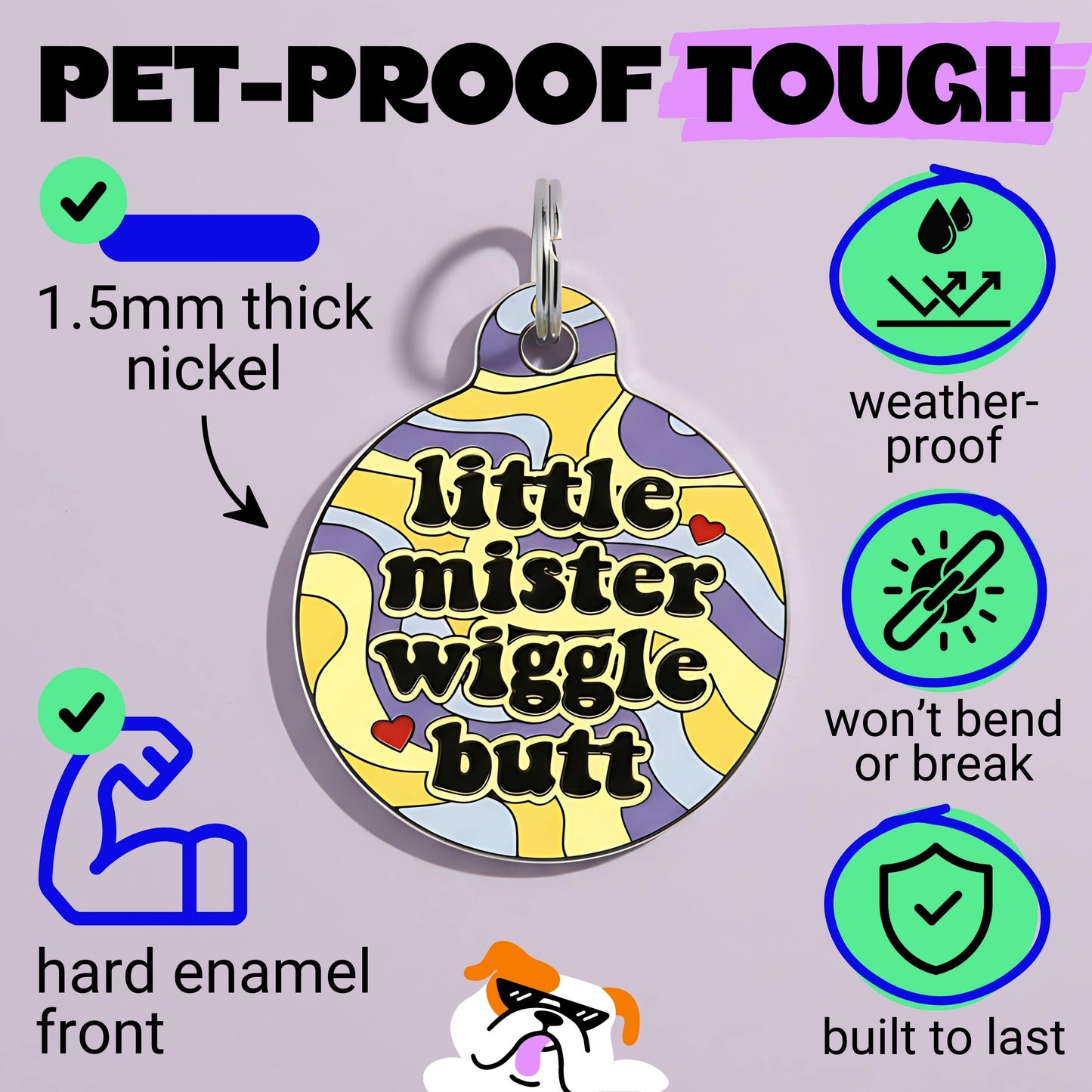 Cute Dog Charm & Pet ID Tag - Little Mister Wiggle Butt : Collar Charm (blank backside) / Large 1.25"