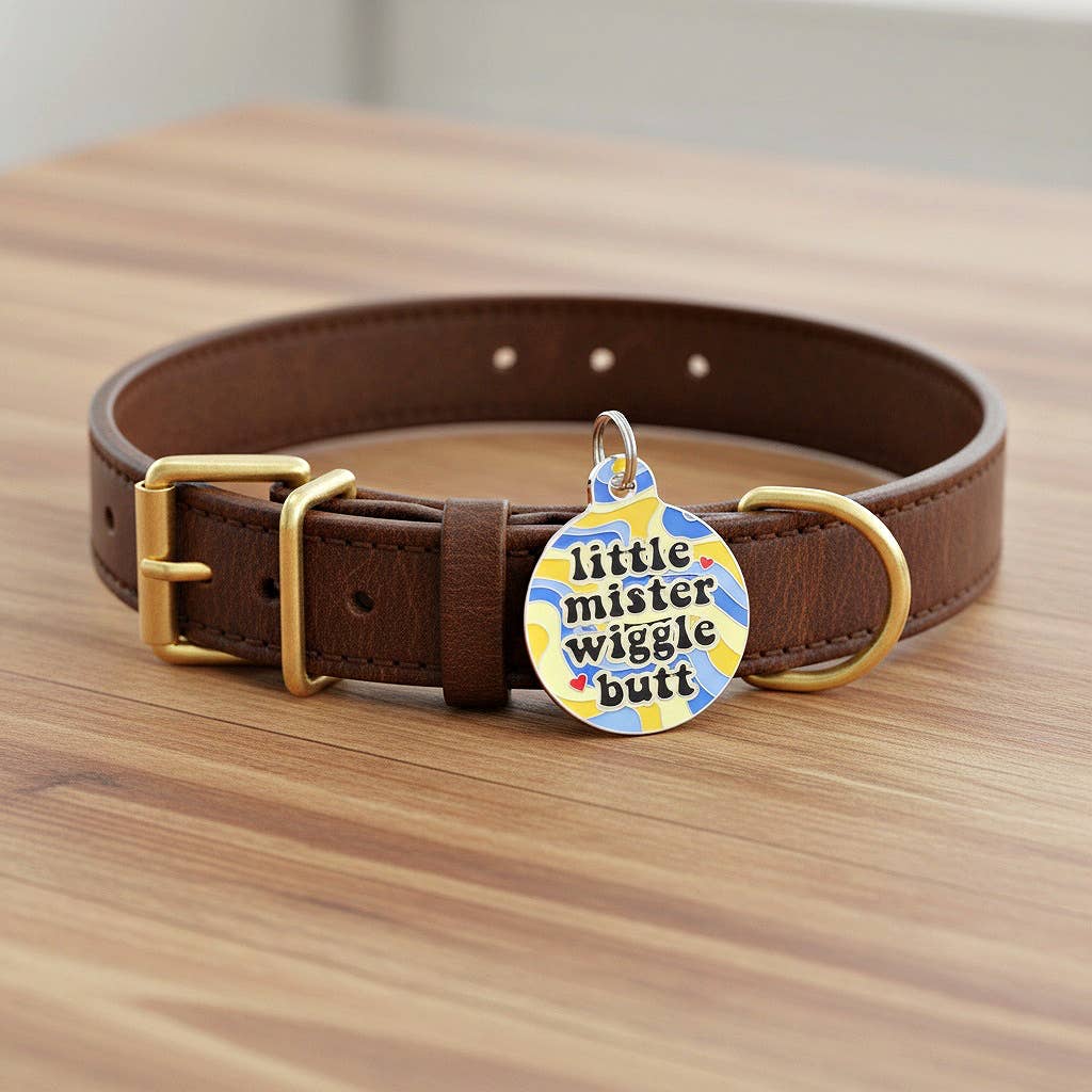 Cute Dog Charm & Pet ID Tag - Little Mister Wiggle Butt : Collar Charm (blank backside) / Large 1.25"