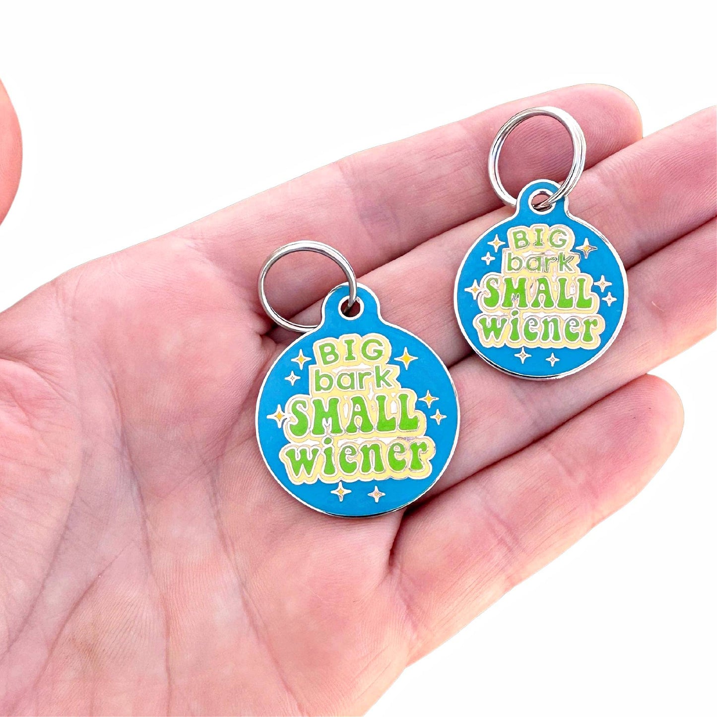 Funny Dog Charm & Pet ID Tag - Big Bark Small Wiener: Collar Charm (blank backside) / Small 1"