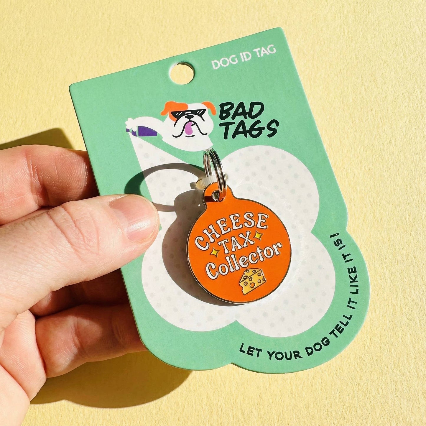 Cute Dog Charm & Pet ID Tag - Cheese Tax Collector: Collar Charm (blank backside) / Small 1"