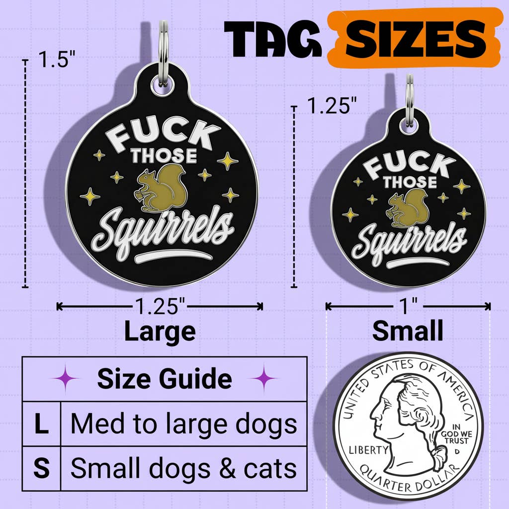 Funny Dog Charm & Pet ID Tag - Fuck Those Squirrels: Large / Collar Charm (backside blank)
