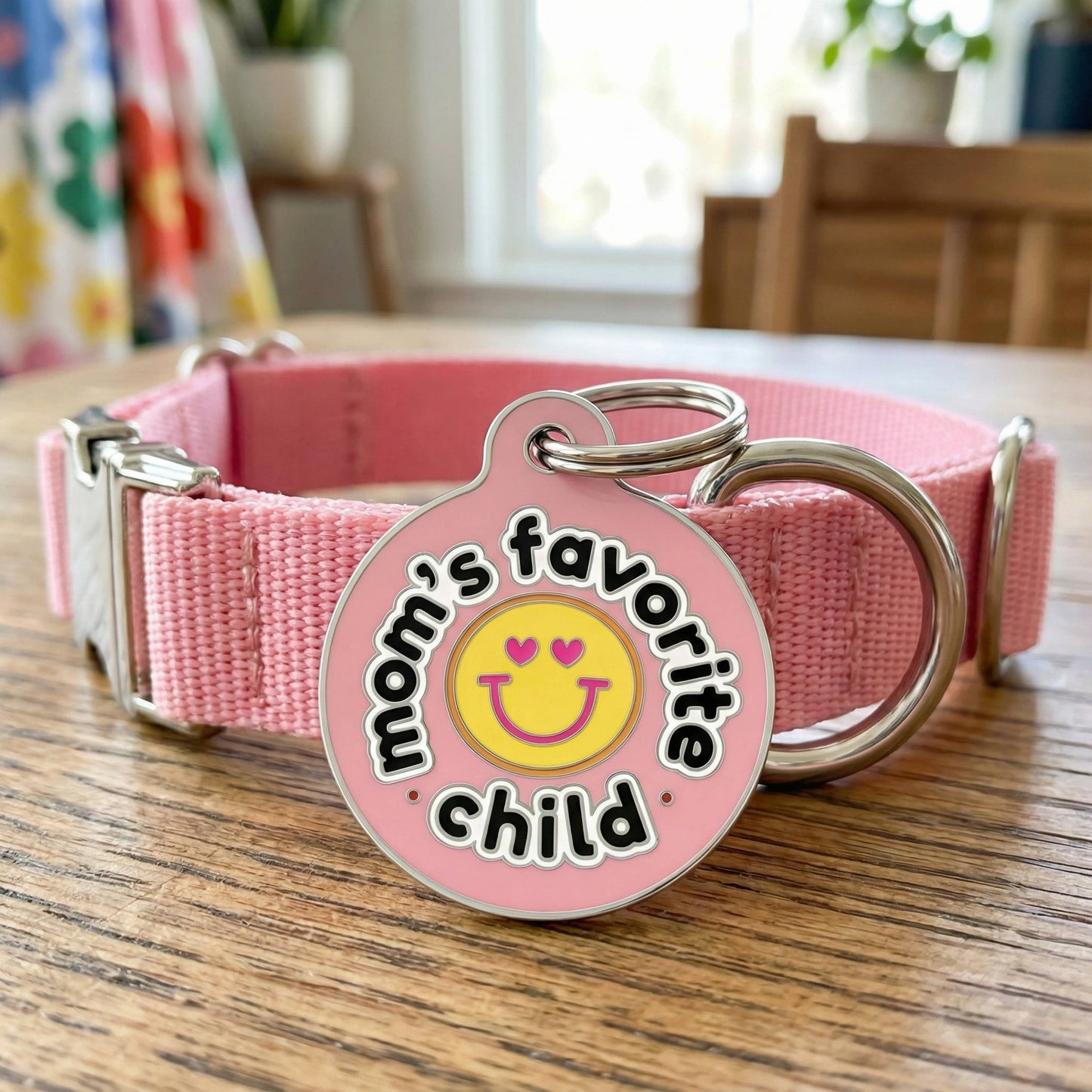 Cute Pet Accessory & Dog ID Tag - Mom's Fave Child *Pink: Small / Collar Charm (Blank Backside)
