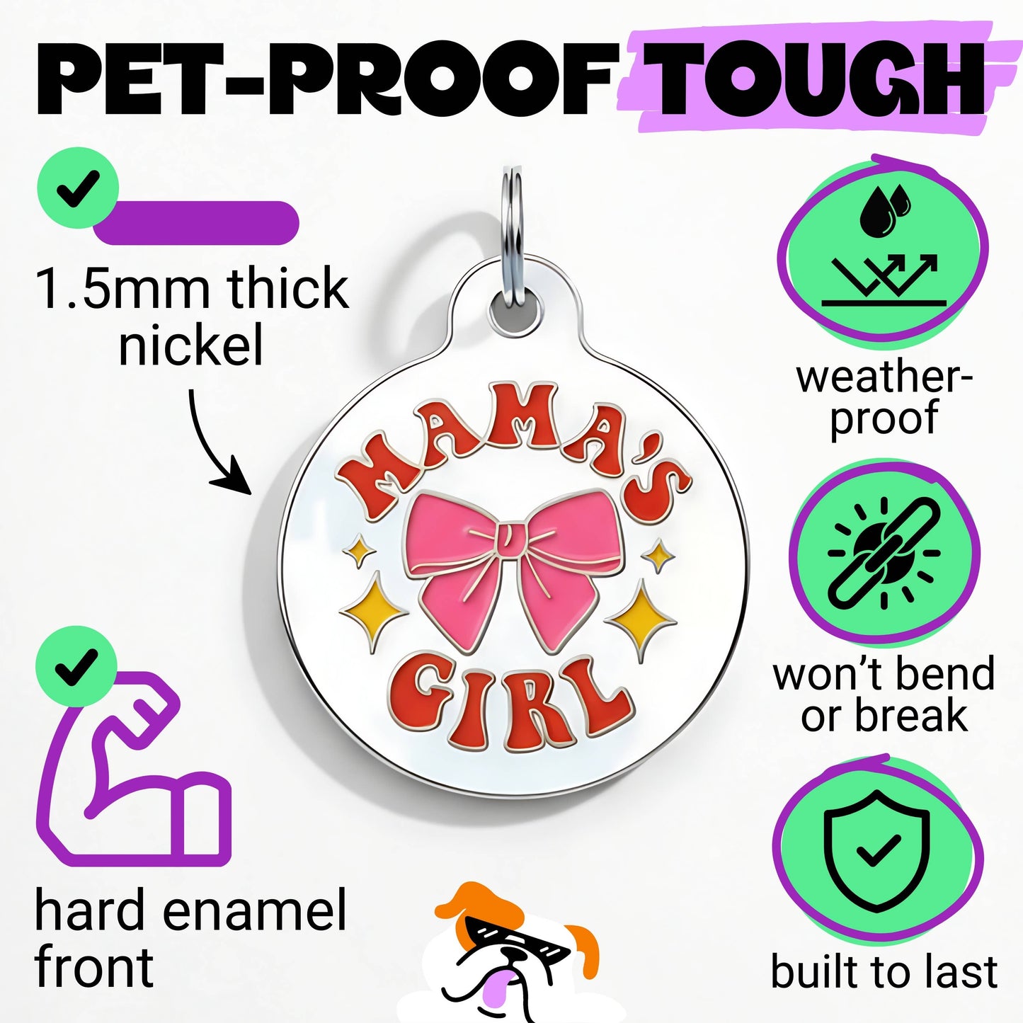 Cute Dog Charm & Pet ID Tag Accessory  - Mama's Girl: Collar Charm (blank backside) / Small 1"