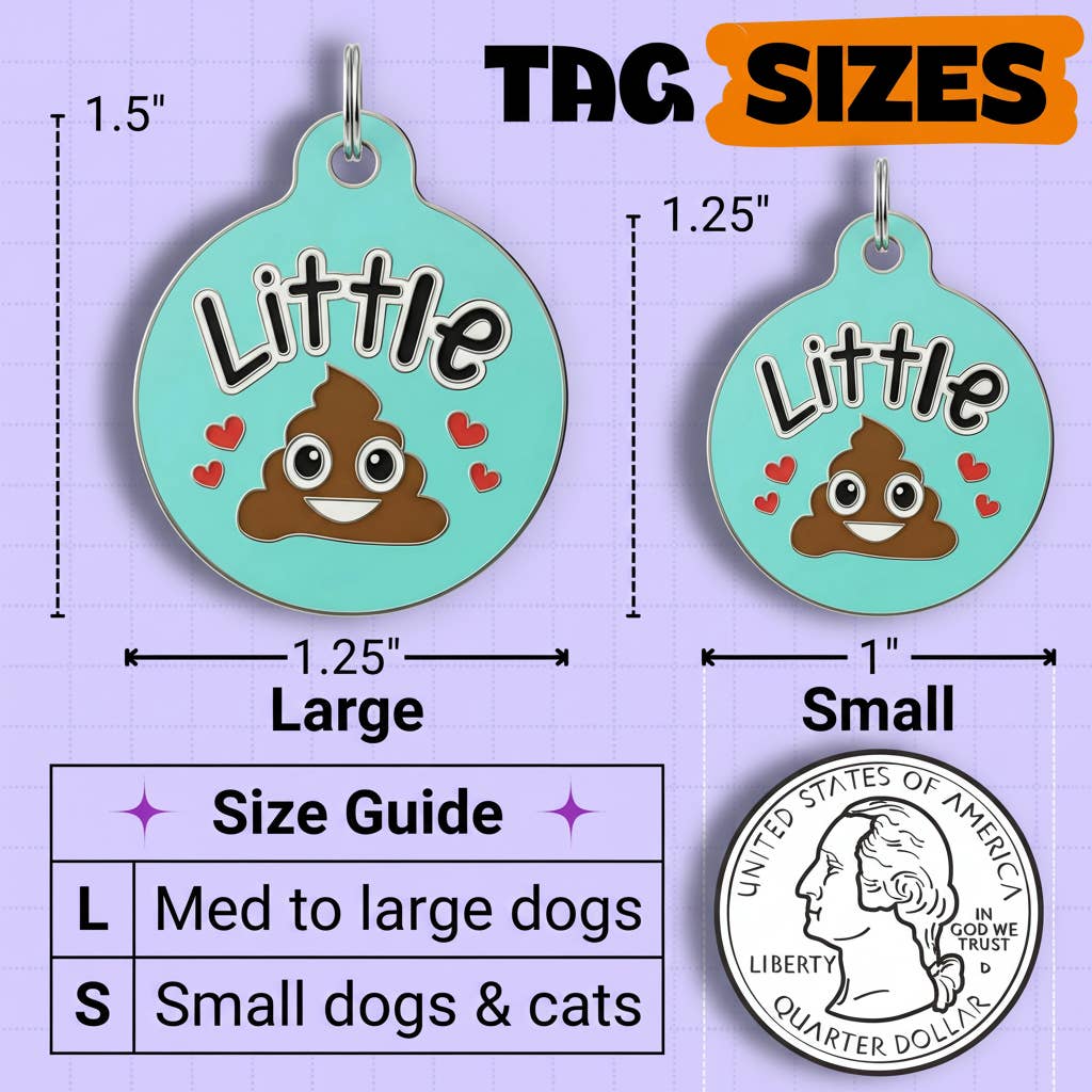 Funny Pet ID Tag & Dog Charm Accessory - Little Shit *Teal: Collar Charm (blank backside) / Small 1"