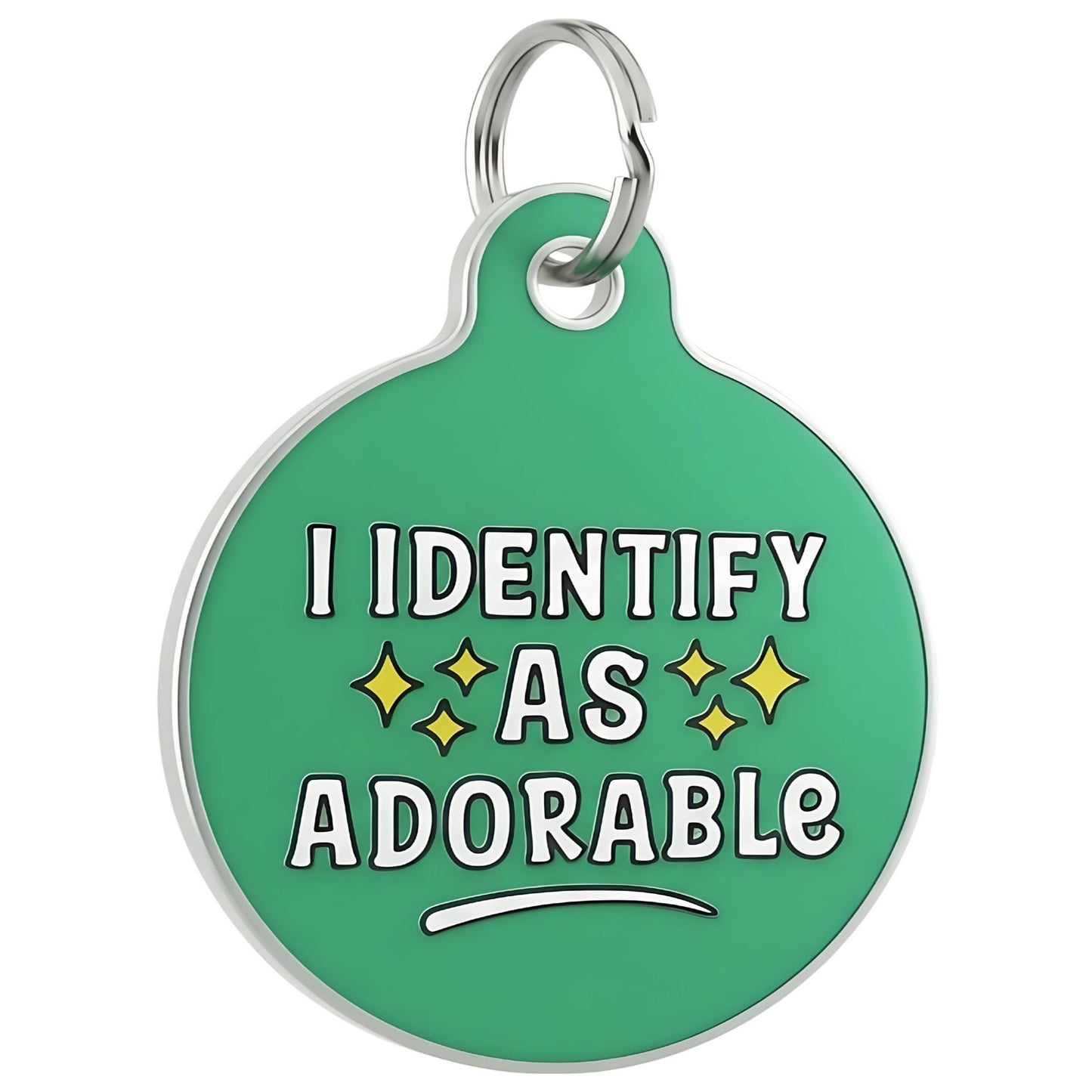 Funny Dog Charm & Pet ID Tag - I Identify as Adorable: Collar Charm (blank backside) / Large 1.25"