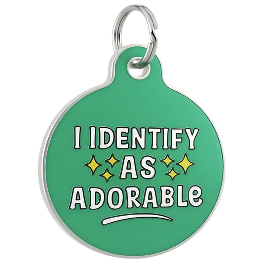 Funny Dog Charm & Pet ID Tag - I Identify as Adorable: Collar Charm (blank backside) / Large 1.25"