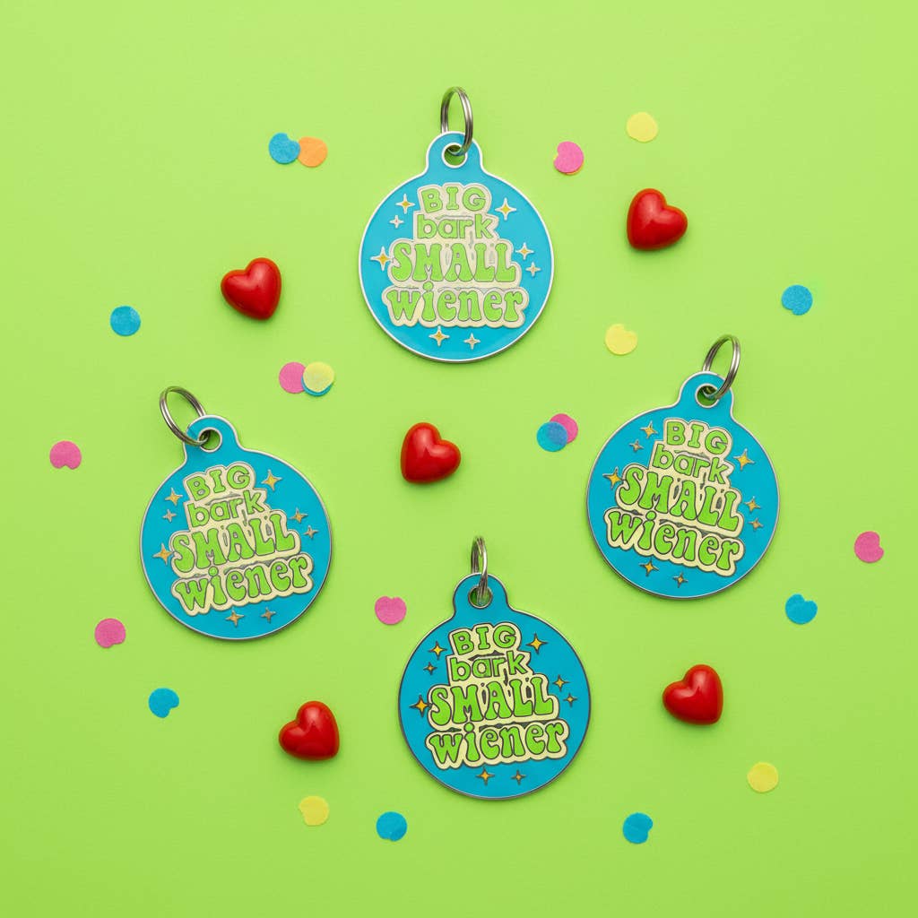 Funny Dog Charm & Pet ID Tag - Big Bark Small Wiener: Collar Charm (blank backside) / Small 1"
