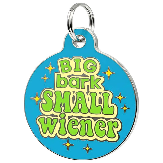 Funny Dog Charm & Pet ID Tag - Big Bark Small Wiener: Collar Charm (blank backside) / Small 1"
