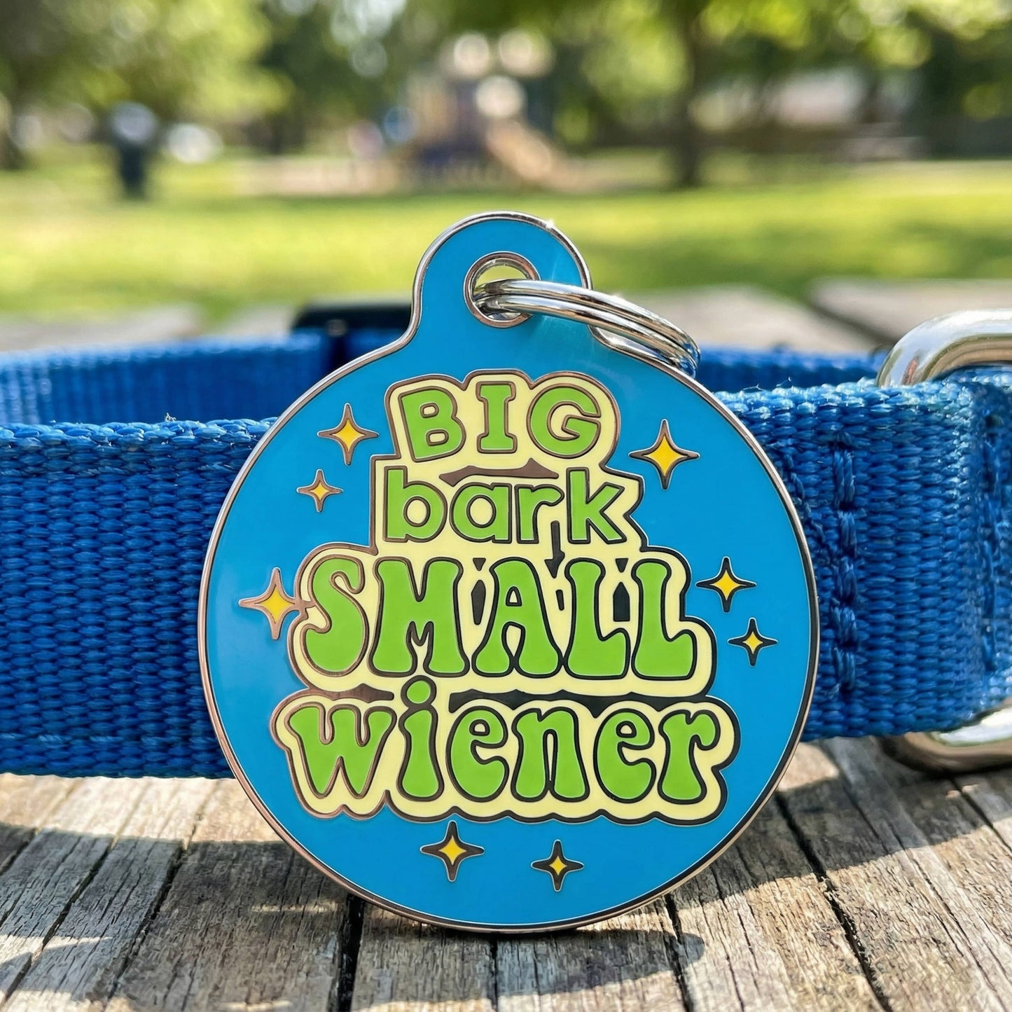 Funny Dog Charm & Pet ID Tag - Big Bark Small Wiener: Collar Charm (blank backside) / Small 1"