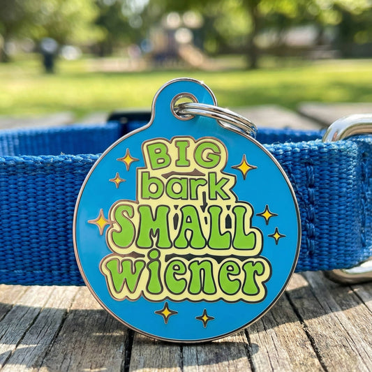 Funny Dog Charm & Pet ID Tag - Big Bark Small Wiener: Collar Charm (blank backside) / Small 1"