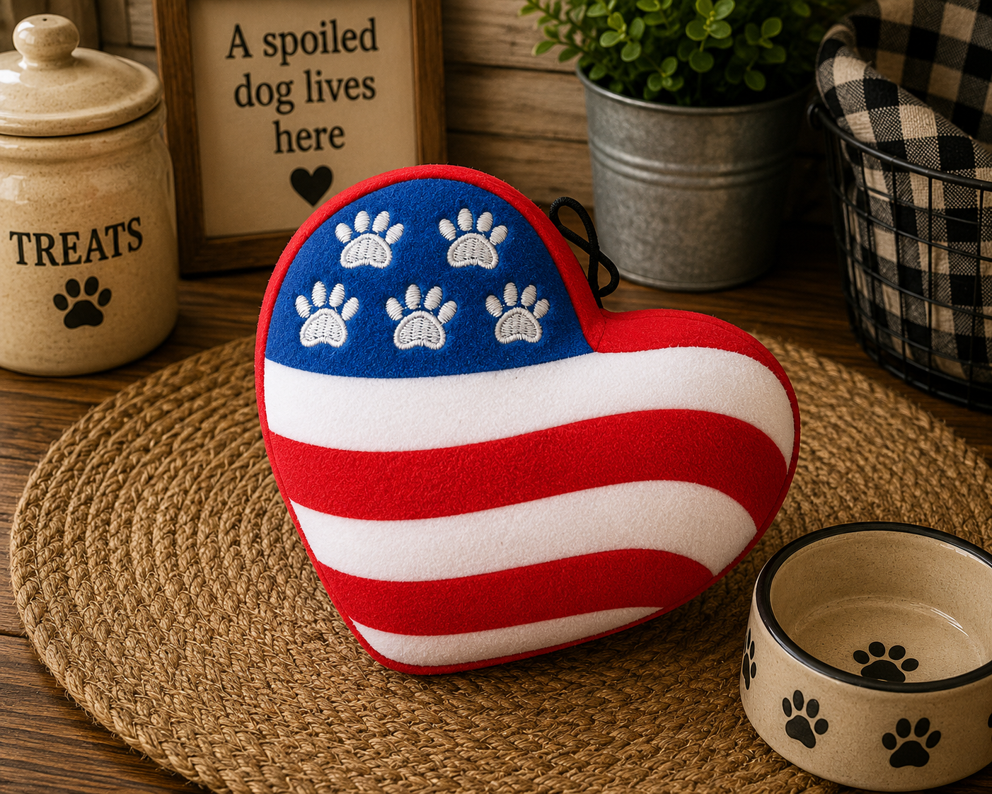 Small “I Woof USA” Heart Plush Dog Toy