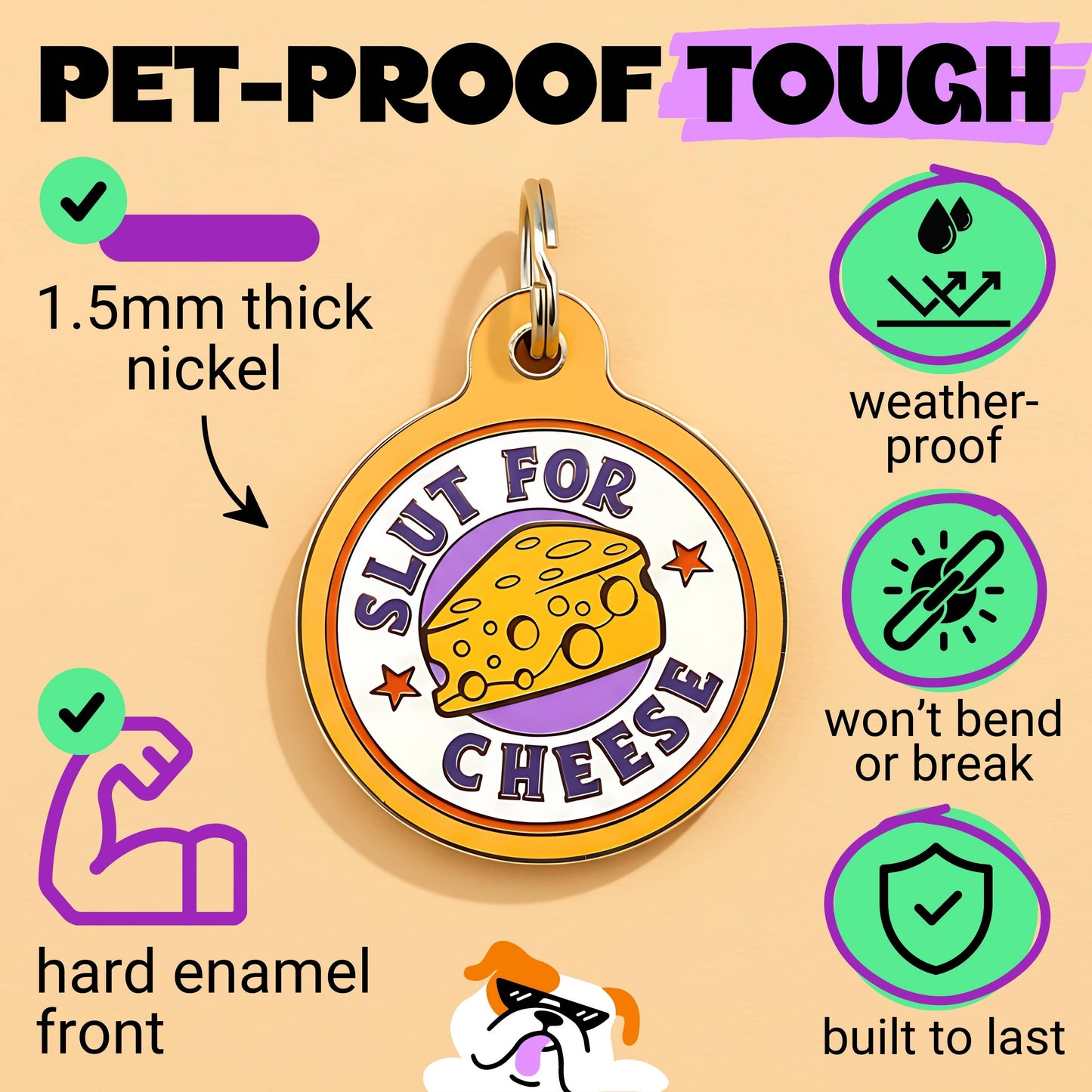 Funny Pet Accessory & Dog Tag Charm - Slut for Cheese: Collar Charm (blank backside) / Small 1"