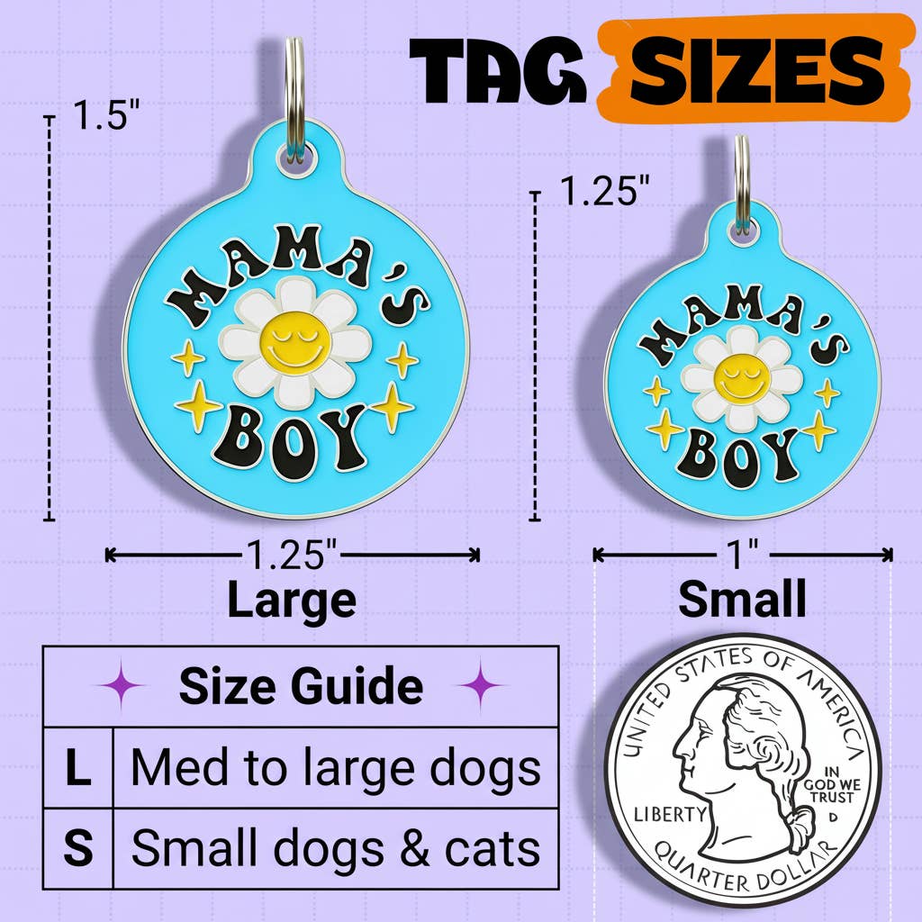 Cute Pet Tag & Dog Collar Charm - Mama's Boy *Blue: Collar Charm (blank backside) / Small 1"