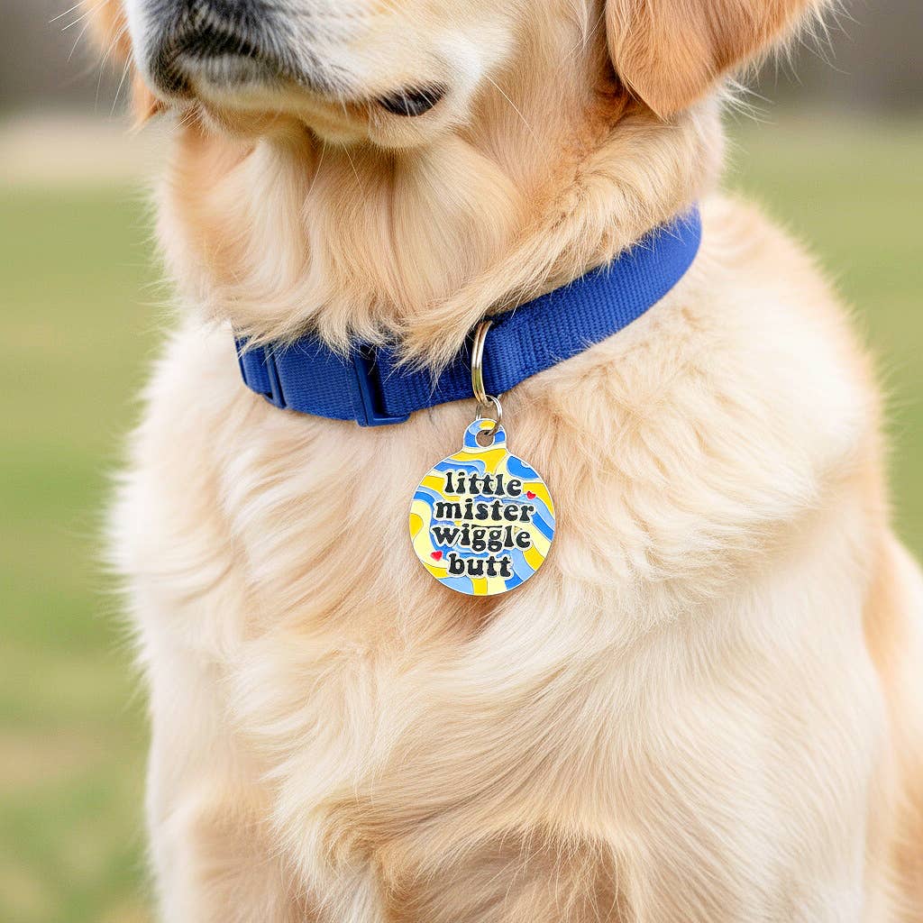 Cute Dog Charm & Pet ID Tag - Little Mister Wiggle Butt : Collar Charm (blank backside) / Large 1.25"