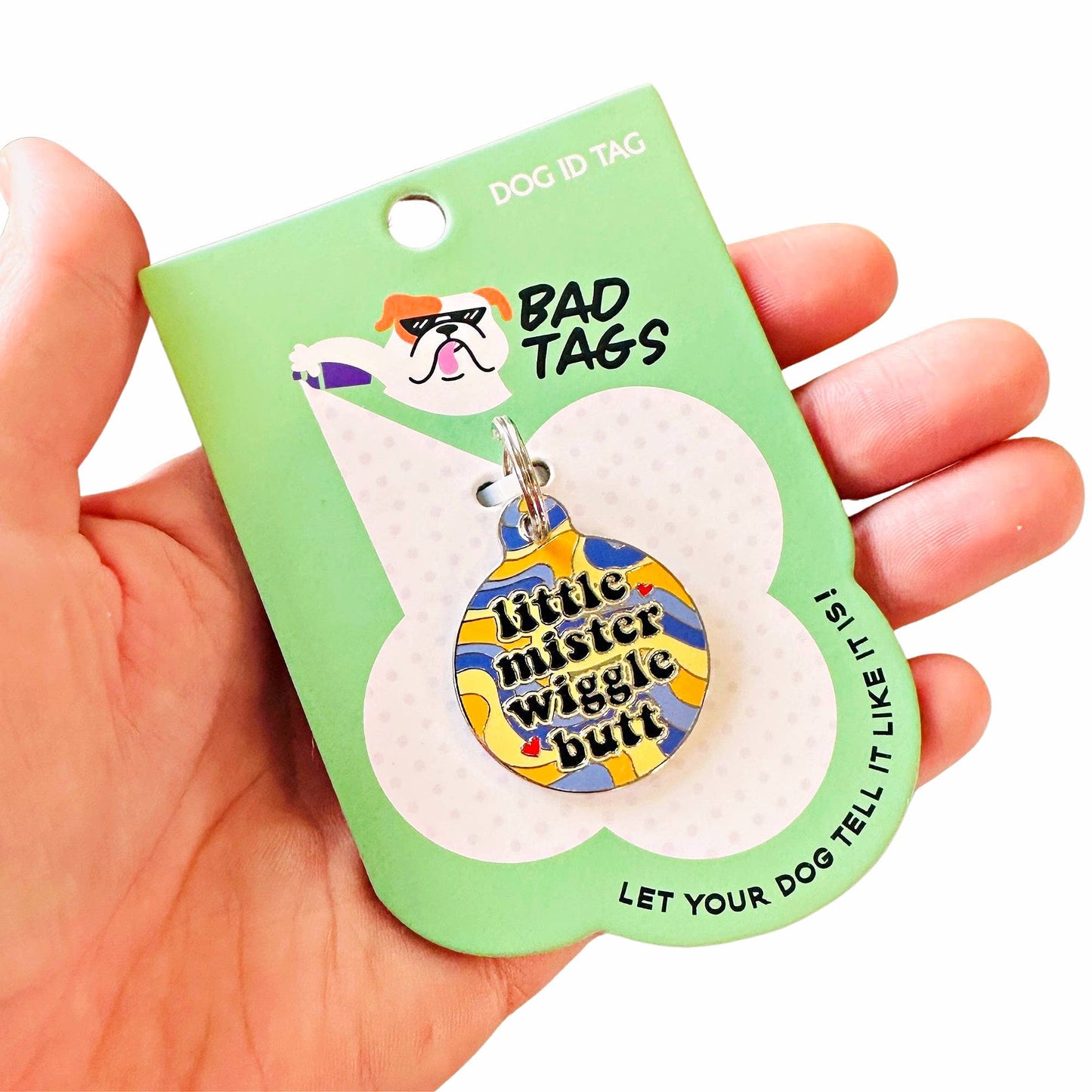 Cute Dog Charm & Pet ID Tag - Little Mister Wiggle Butt : Collar Charm (blank backside) / Large 1.25"