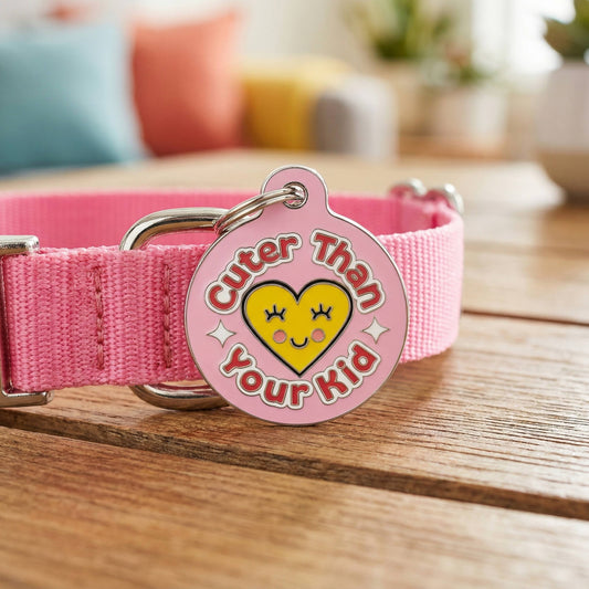 Funny Dog Charm & Pet ID Tag - Cuter than Your Kid *Pink: Small / Collar Charm (blank backside)
