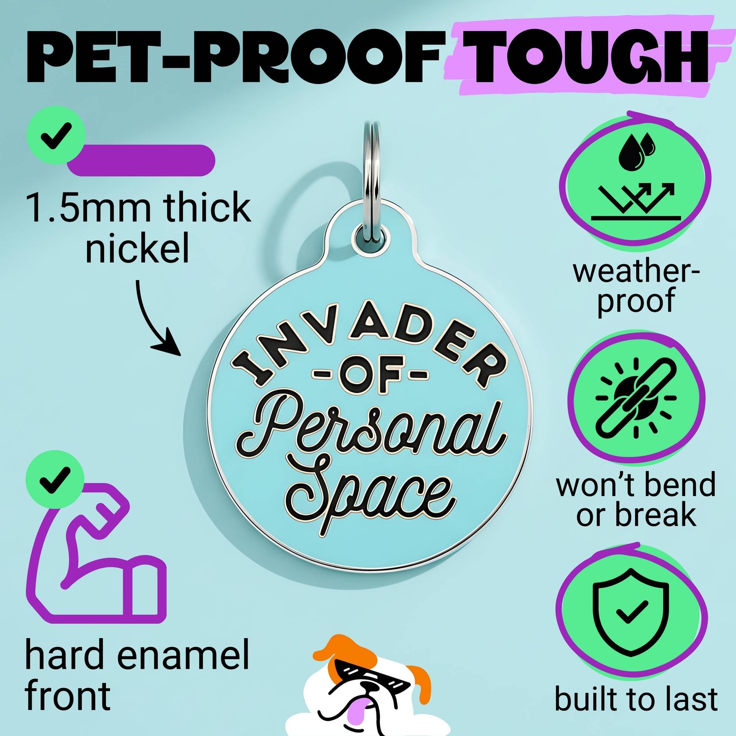 Funny Dog Charm & Pet ID Tag - Invader Personal Space *Blue: Collar Charm (backside blank) / Large 1.25"